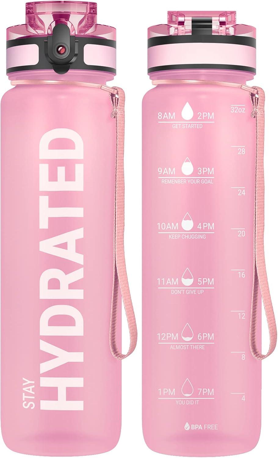image:imageSahara Sailor Bouteille deau Gourde Sport 1L500ML750ML avec Marqueur de Temps de Motivation sans BPA tanche ampamp Rutilisable pour Sport Camping 1 BouteilleTopaze Rose