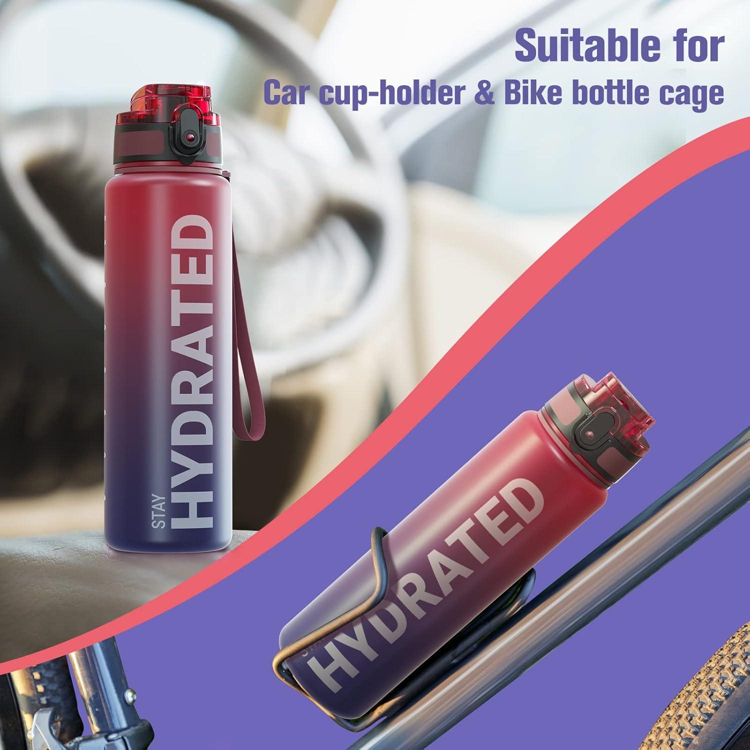 image:imageSahara Sailor Bouteille deau Gourde Sport 1L500ML750ML avec Marqueur de Temps de Motivation sans BPA tanche ampamp Rutilisable pour Sport Camping 1 BouteilleBarcenciel Fonc