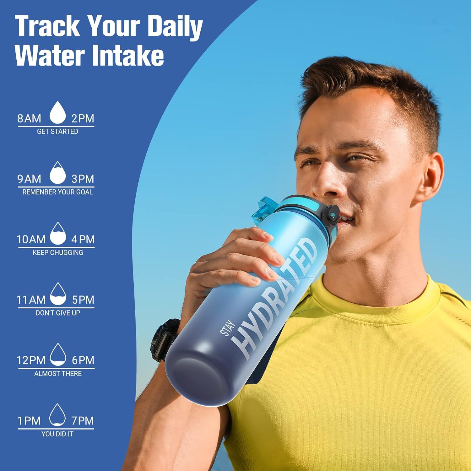 image:imageSahara Sailor Bouteille deau Gourde Sport 1L500ML750ML avec Marqueur de Temps de Motivation sans BPA tanche ampamp Rutilisable pour Sport Camping 1 BouteilleBlue Waves