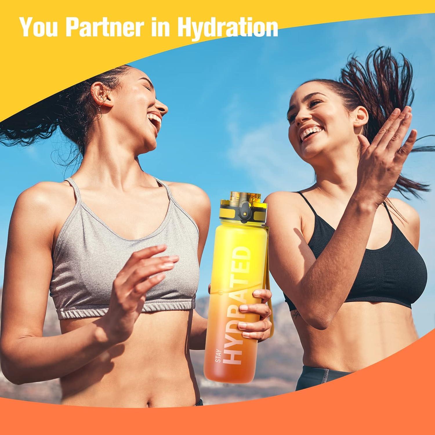 image:imageSahara Sailor Bouteille deau Gourde Sport 1L500ML750ML avec Marqueur de Temps de Motivation sans BPA tanche ampamp Rutilisable pour Sport Camping 1 BouteilleFeu