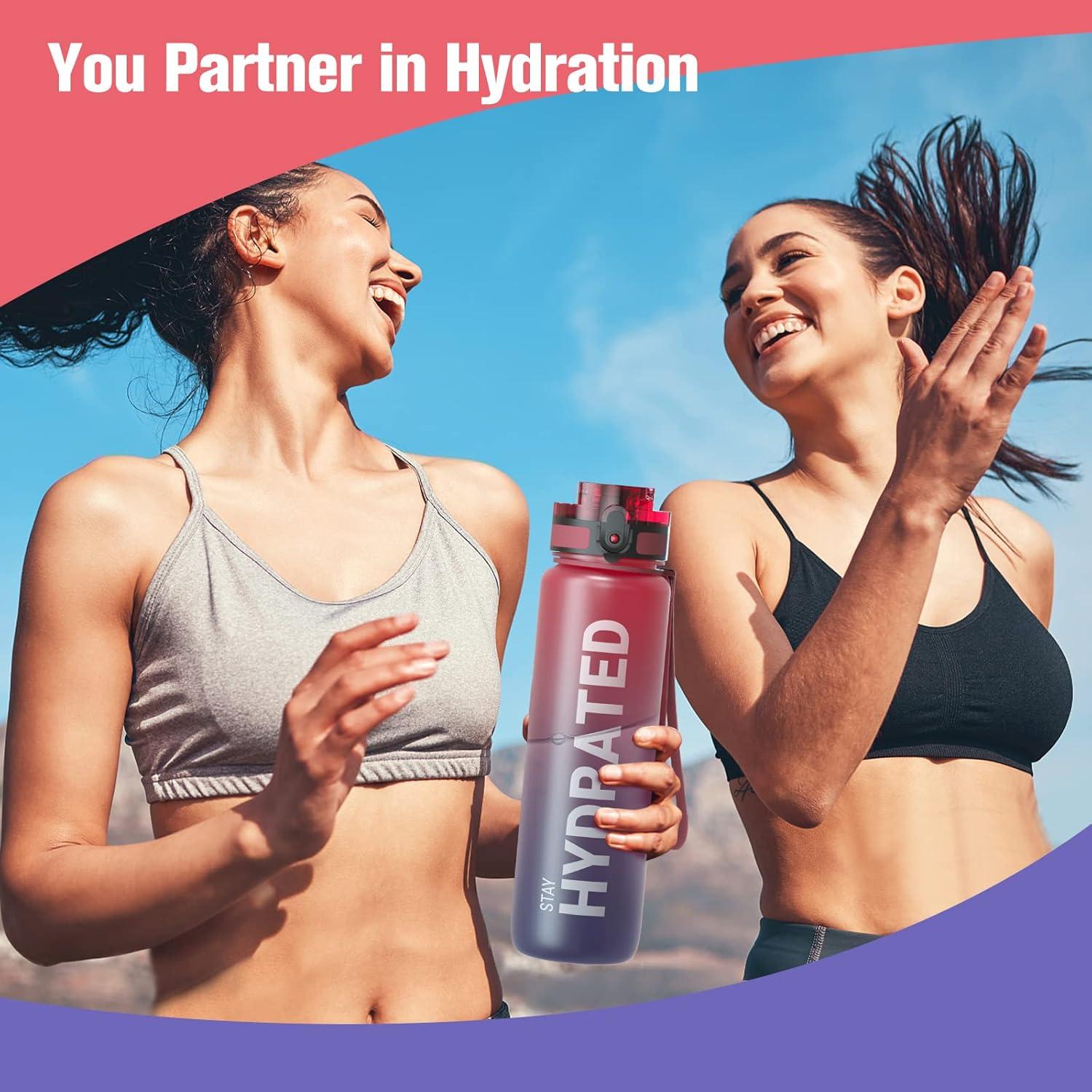 image:imageSahara Sailor Bouteille deau Gourde Sport 1L500ML750ML avec Marqueur de Temps de Motivation sans BPA tanche ampamp Rutilisable pour Sport Camping 1 BouteilleDark Rainbow