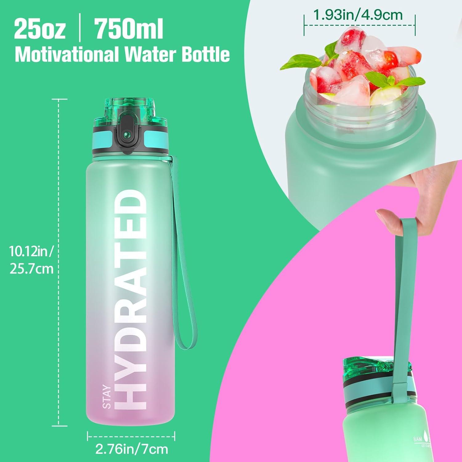 image:imageSahara Sailor Bouteille deau Gourde Sport 1L500ML750ML avec Marqueur de Temps de Motivation sans BPA tanche ampamp Rutilisable pour Sport Camping 1 BouteilleBbubble Gum