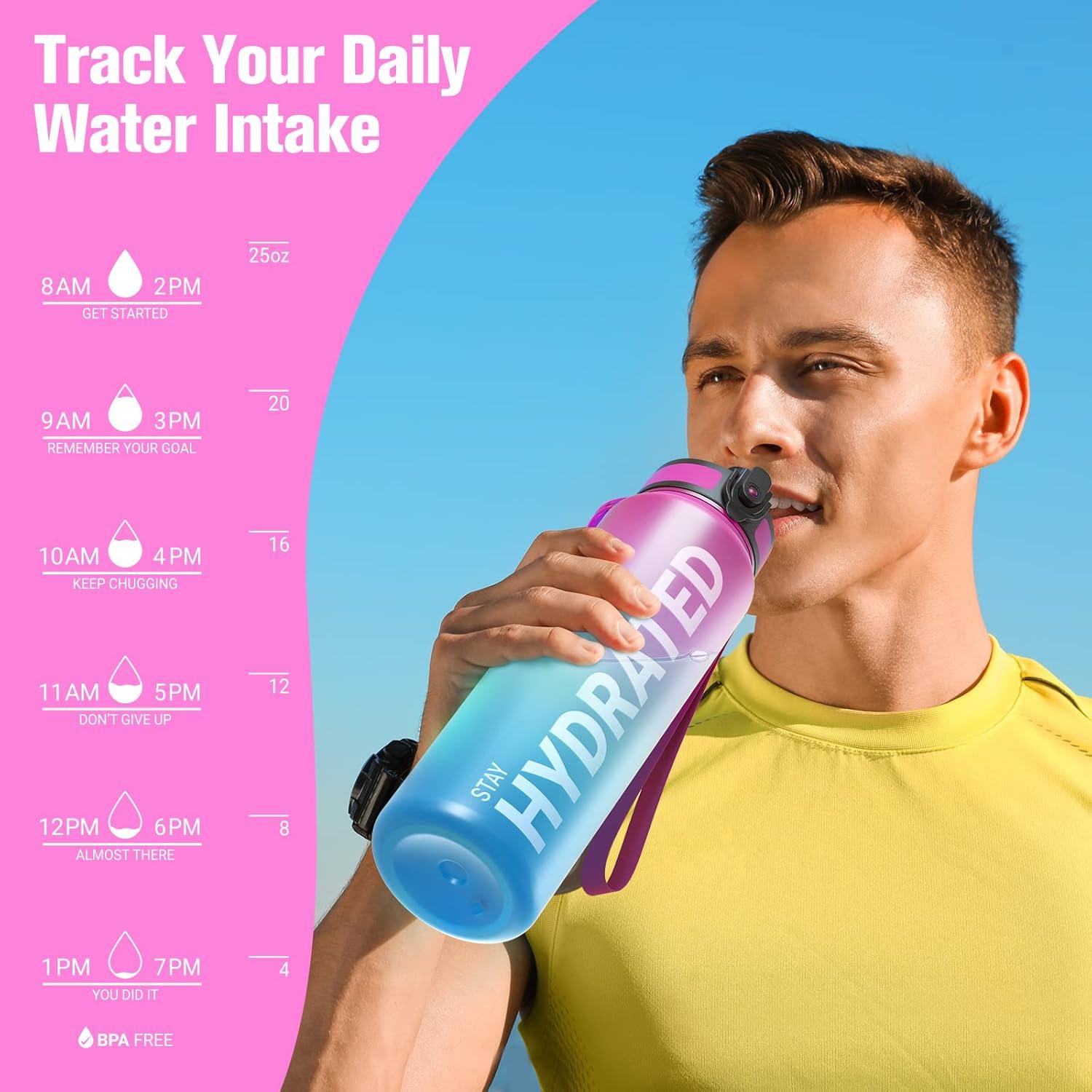 image:imageSahara Sailor Bouteille deau Gourde Sport 1L500ML750ML avec Marqueur de Temps de Motivation sans BPA tanche ampamp Rutilisable pour Sport Camping 1 BouteilleBaurora Borealis