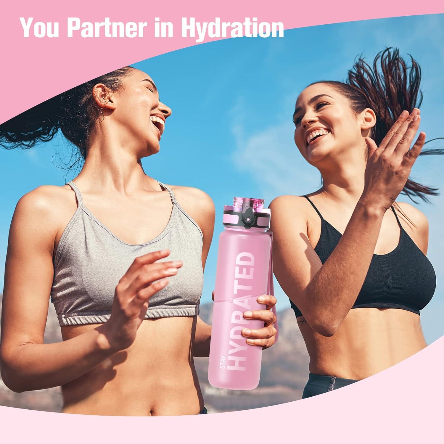 image:imageSahara Sailor Bouteille deau Gourde Sport 1L500ML750ML avec Marqueur de Temps de Motivation sans BPA tanche ampamp Rutilisable pour Sport Camping 1 BouteilleTopaze Rose