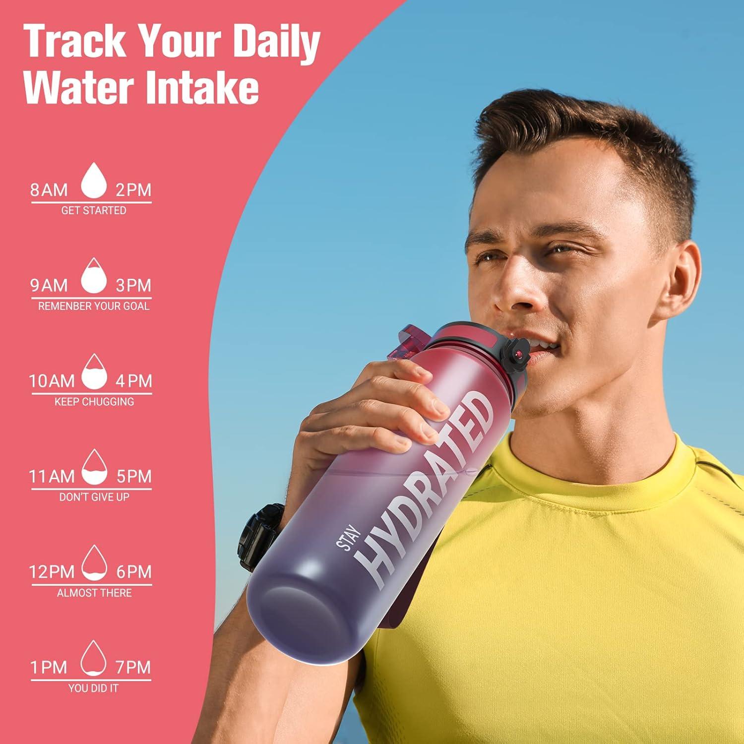 image:imageSahara Sailor Bouteille deau Gourde Sport 1L500ML750ML avec Marqueur de Temps de Motivation sans BPA tanche ampamp Rutilisable pour Sport Camping 1 BouteilleDark Rainbow