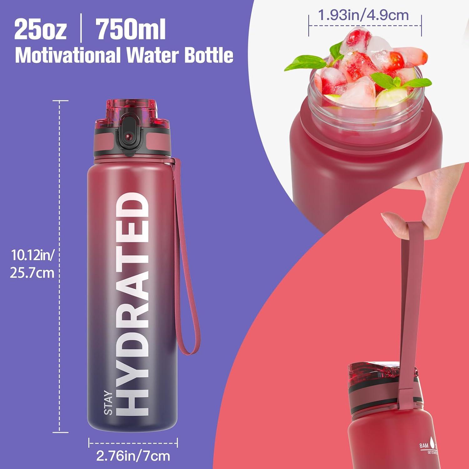 image:imageSahara Sailor Bouteille deau Gourde Sport 1L500ML750ML avec Marqueur de Temps de Motivation sans BPA tanche ampamp Rutilisable pour Sport Camping 1 BouteilleBarcenciel Fonc