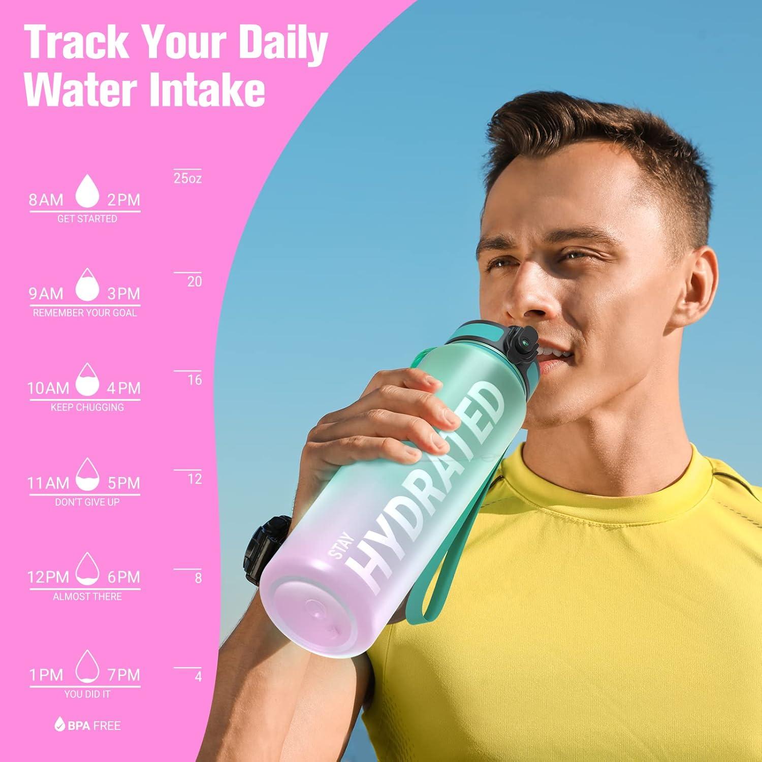 image:imageSahara Sailor Bouteille deau Gourde Sport 1L500ML750ML avec Marqueur de Temps de Motivation sans BPA tanche ampamp Rutilisable pour Sport Camping 1 BouteilleBbubble Gum