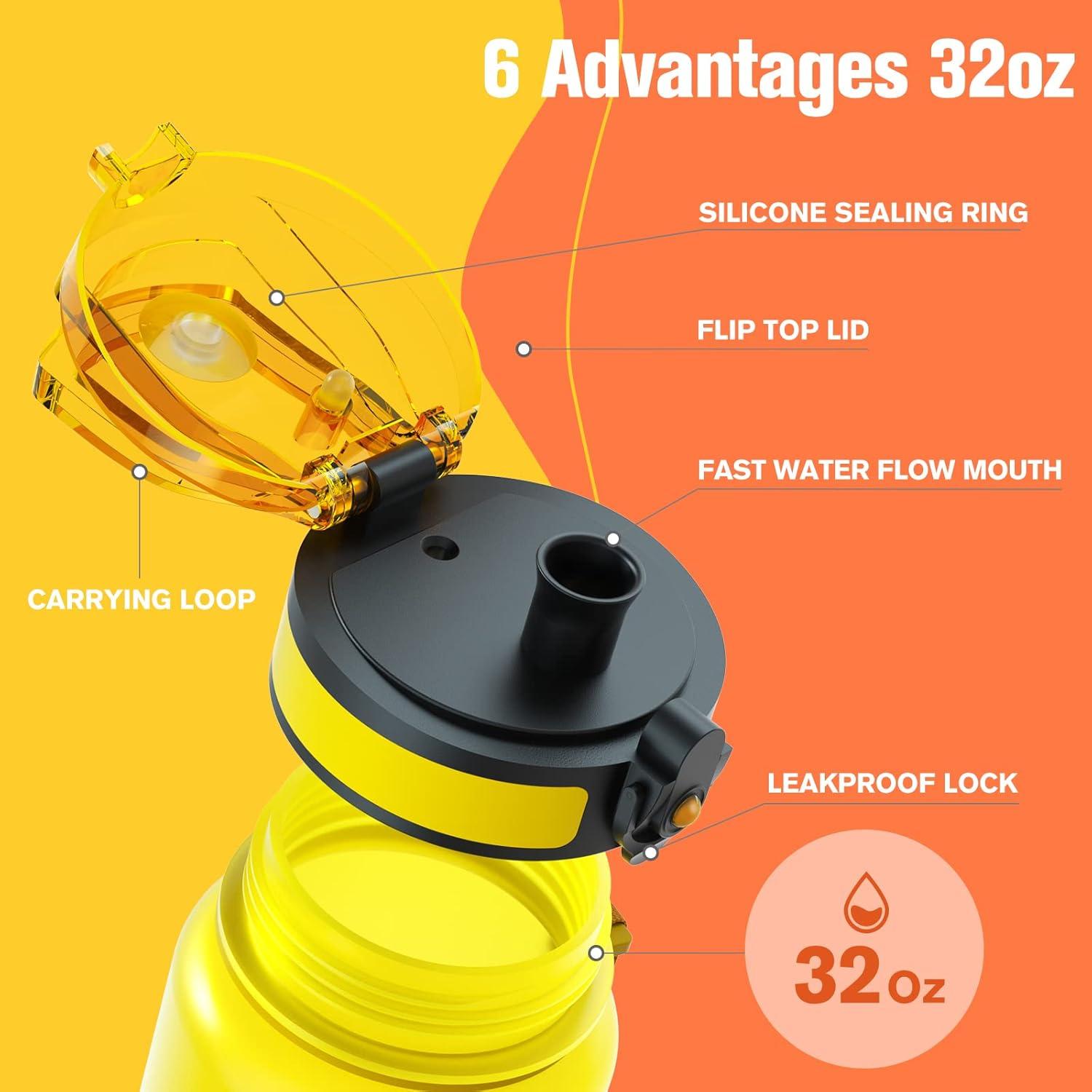 image:imageSahara Sailor Bouteille deau Gourde Sport 1L500ML750ML avec Marqueur de Temps de Motivation sans BPA tanche ampamp Rutilisable pour Sport Camping 1 BouteilleFeu
