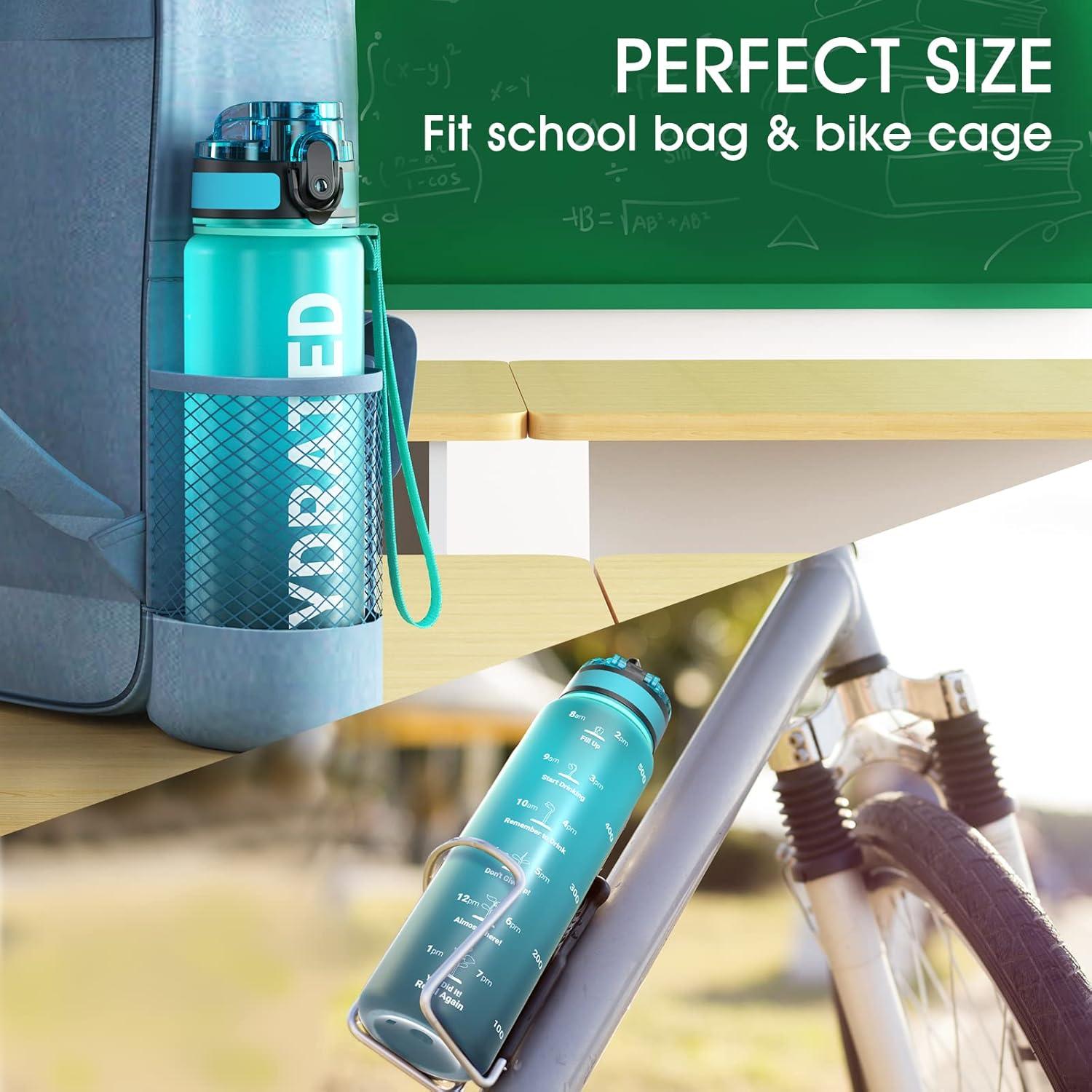 image:imageSahara Sailor Bouteille deau Gourde Sport 1L500ML750ML avec Marqueur de Temps de Motivation sans BPA tanche ampamp Rutilisable pour Sport Camping 1 BouteilleVagues Bleues