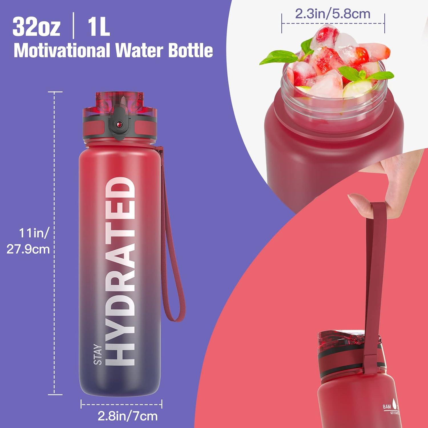 image:imageSahara Sailor Bouteille deau Gourde Sport 1L500ML750ML avec Marqueur de Temps de Motivation sans BPA tanche ampamp Rutilisable pour Sport Camping 1 BouteilleDark Rainbow