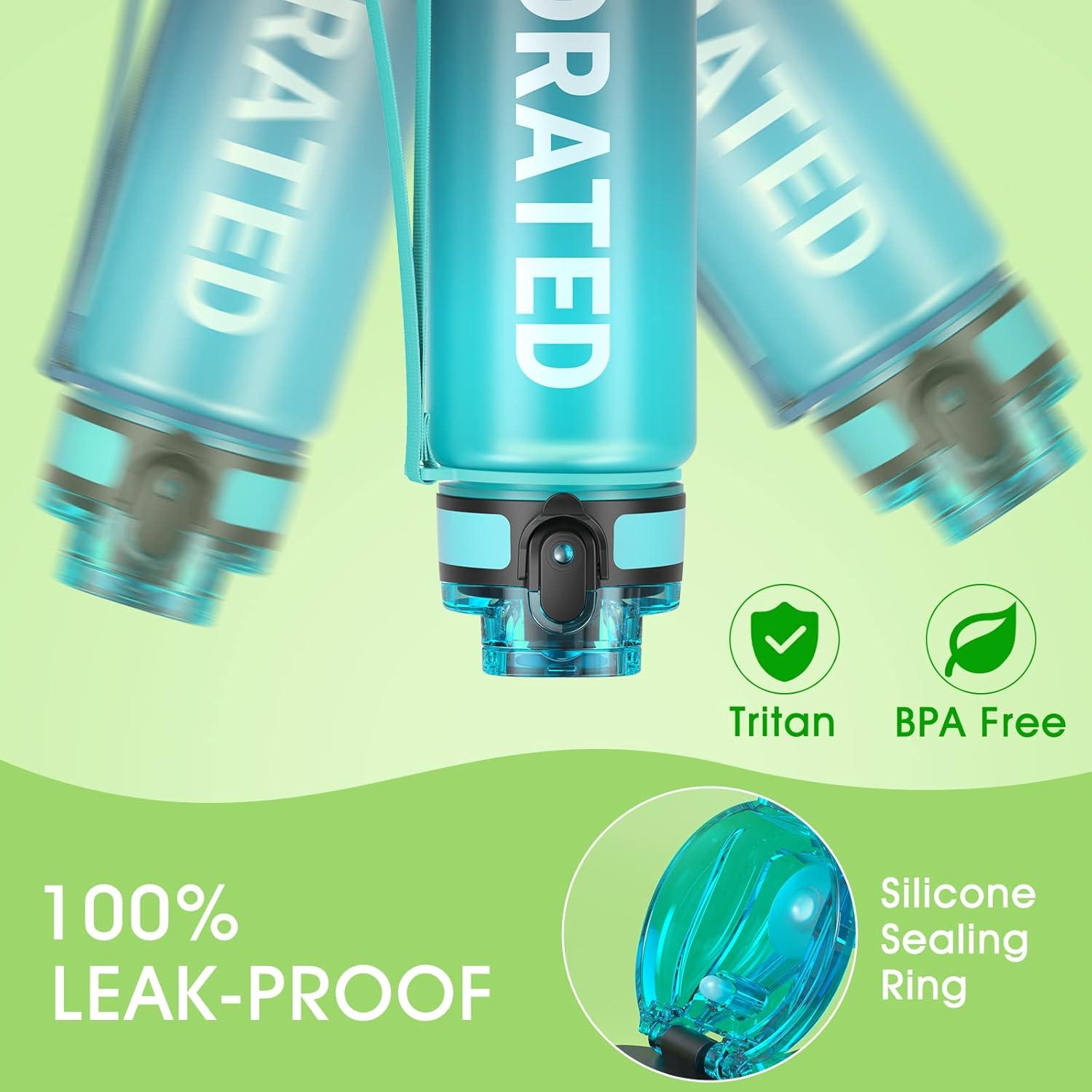 image:imageSahara Sailor Bouteille deau Gourde Sport 1L500ML750ML avec Marqueur de Temps de Motivation sans BPA tanche ampamp Rutilisable pour Sport Camping 1 BouteilleVagues Bleues