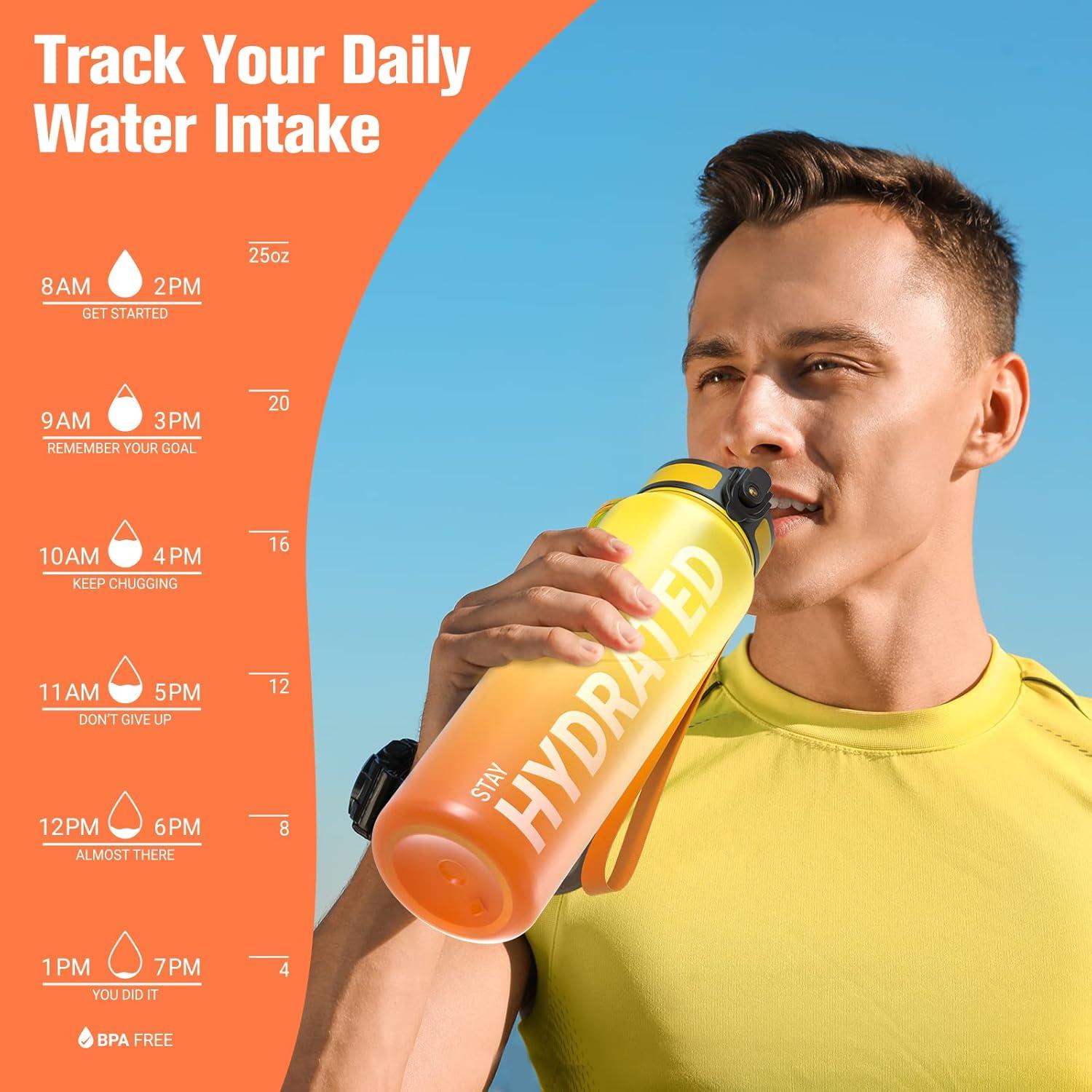 image:imageSahara Sailor Bouteille deau Gourde Sport 1L500ML750ML avec Marqueur de Temps de Motivation sans BPA tanche ampamp Rutilisable pour Sport Camping 1 BouteilleBfeu