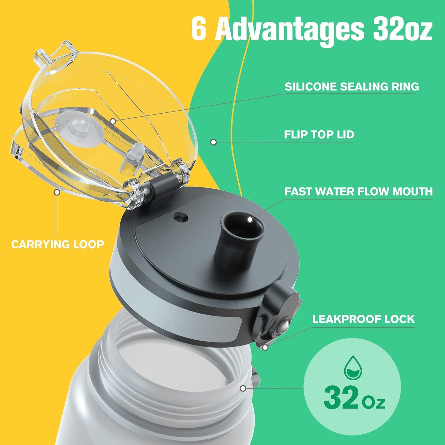 image:imageSahara Sailor Bouteille deau Gourde Sport 1L500ML750ML avec Marqueur de Temps de Motivation sans BPA tanche ampamp Rutilisable pour Sport Camping 1 BouteilleGris Brumeux