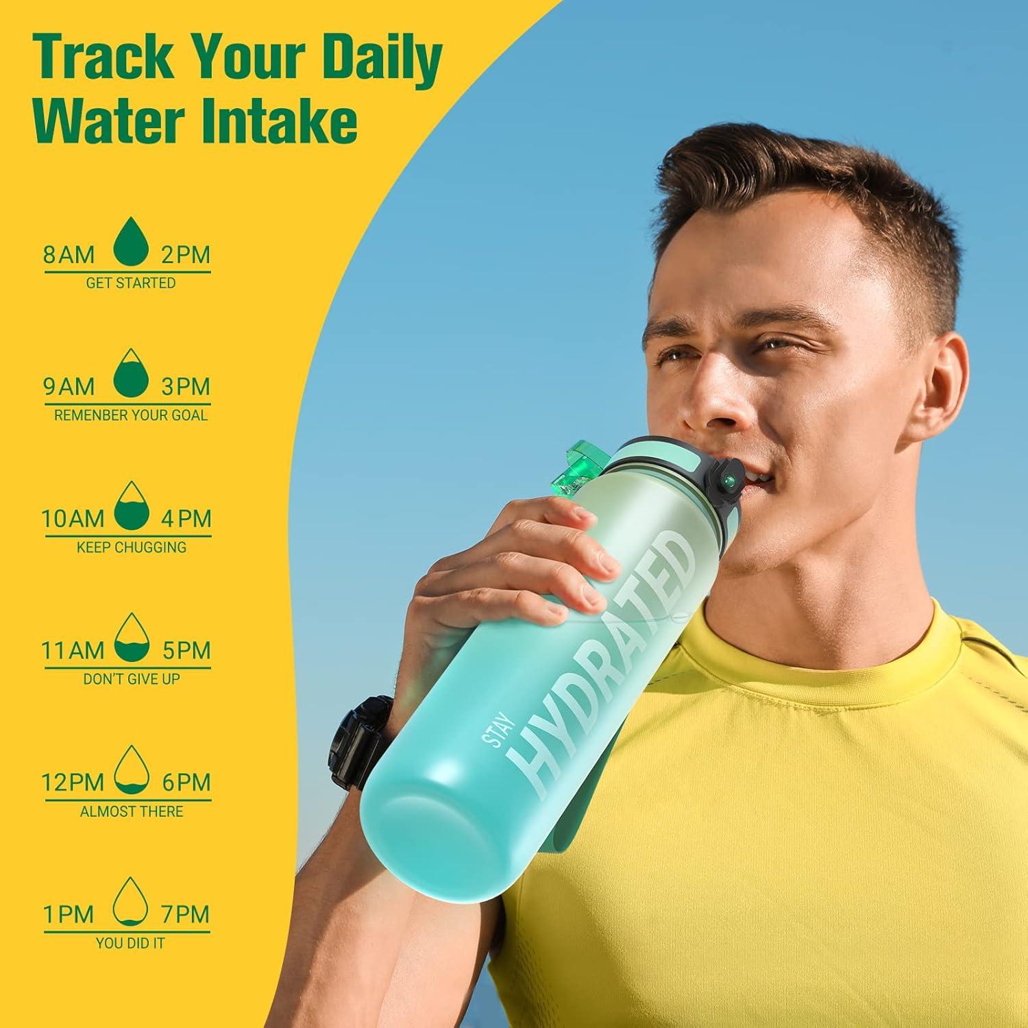 image:imageSahara Sailor Bouteille deau Gourde Sport 1L500ML750ML avec Marqueur de Temps de Motivation sans BPA tanche ampamp Rutilisable pour Sport Camping 1 BouteilleVert Menthe