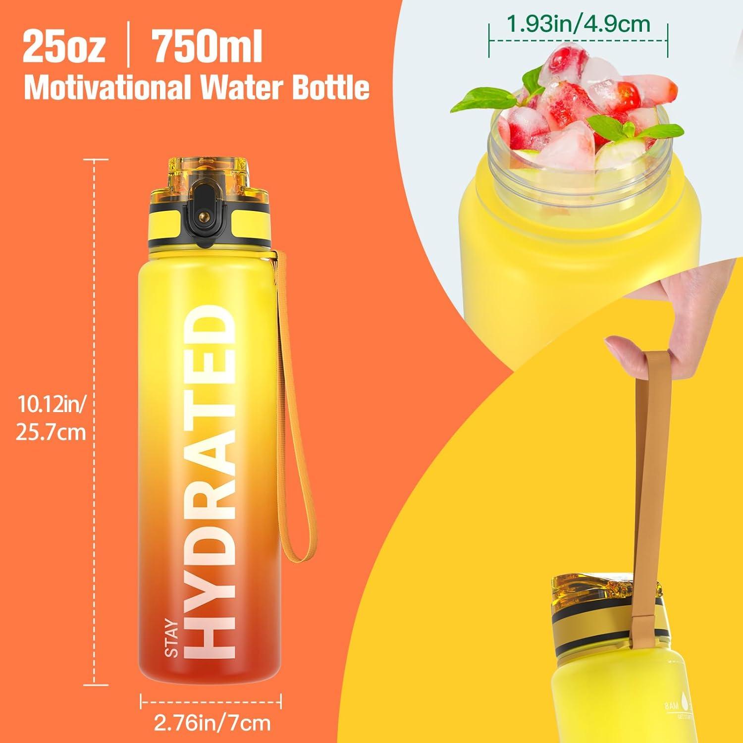image:imageSahara Sailor Bouteille deau Gourde Sport 1L500ML750ML avec Marqueur de Temps de Motivation sans BPA tanche ampamp Rutilisable pour Sport Camping 1 BouteilleBfeu