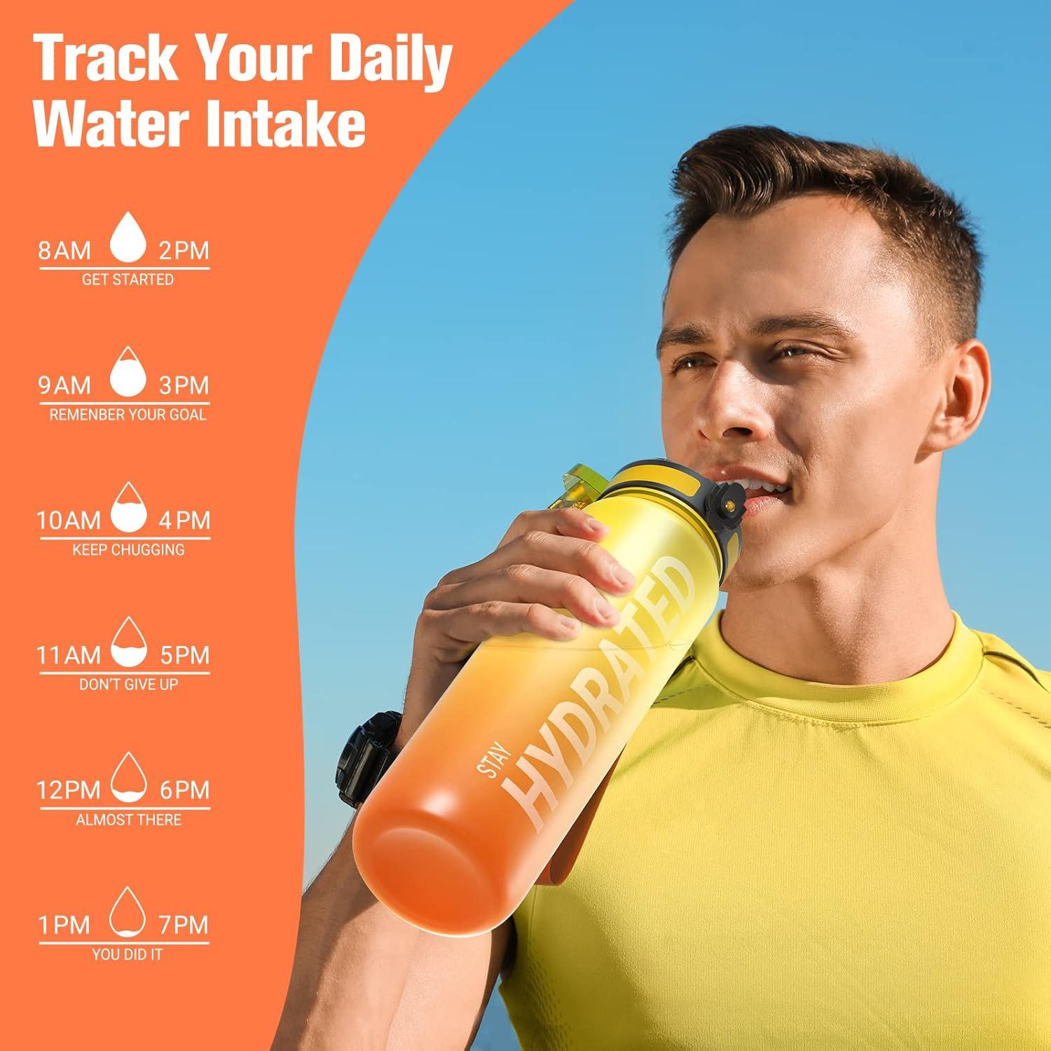 image:imageSahara Sailor Bouteille deau Gourde Sport 1L500ML750ML avec Marqueur de Temps de Motivation sans BPA tanche ampamp Rutilisable pour Sport Camping 1 BouteilleFeu