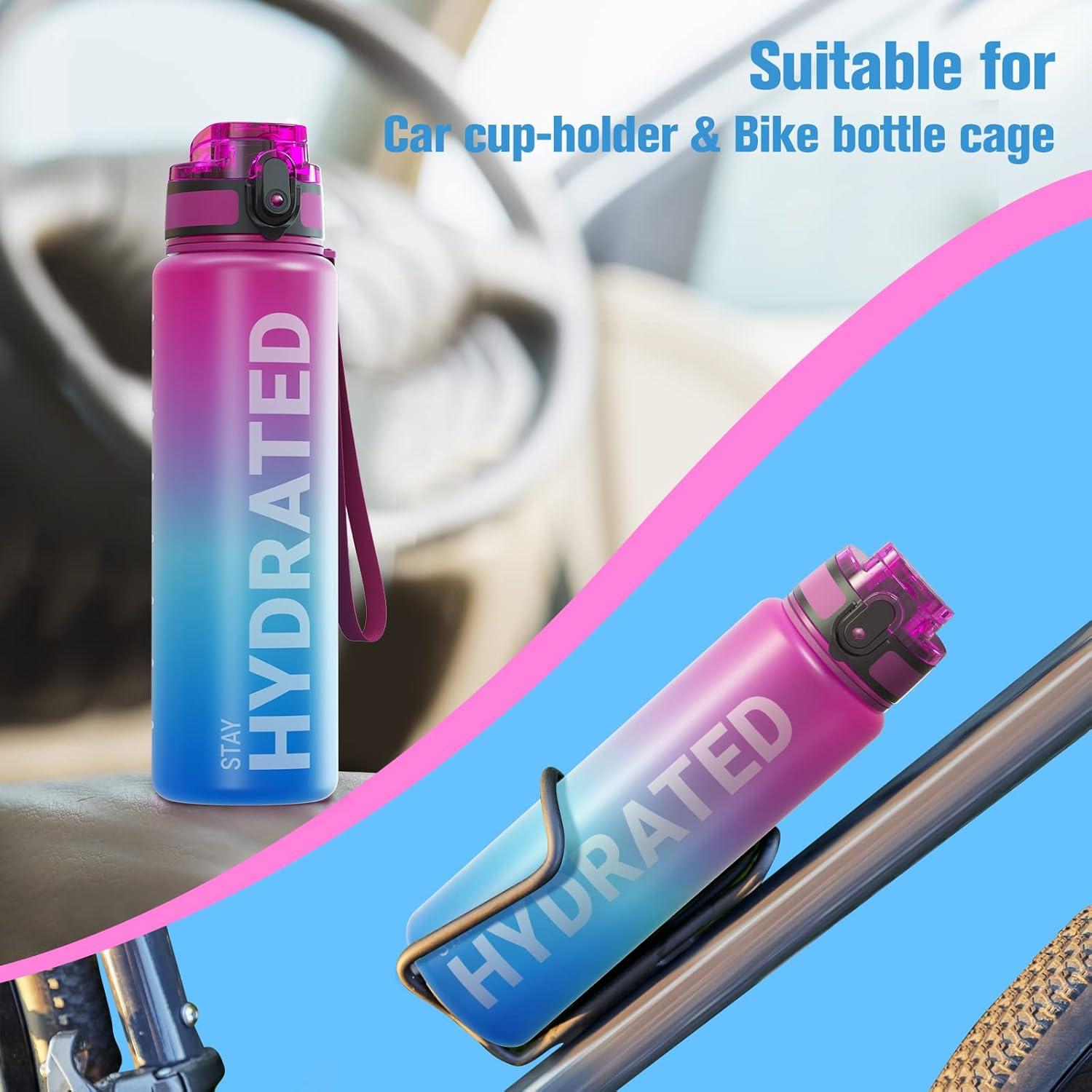 image:imageSahara Sailor Bouteille deau Gourde Sport 1L500ML750ML avec Marqueur de Temps de Motivation sans BPA tanche ampamp Rutilisable pour Sport Camping 1 BouteilleBaurora Borealis