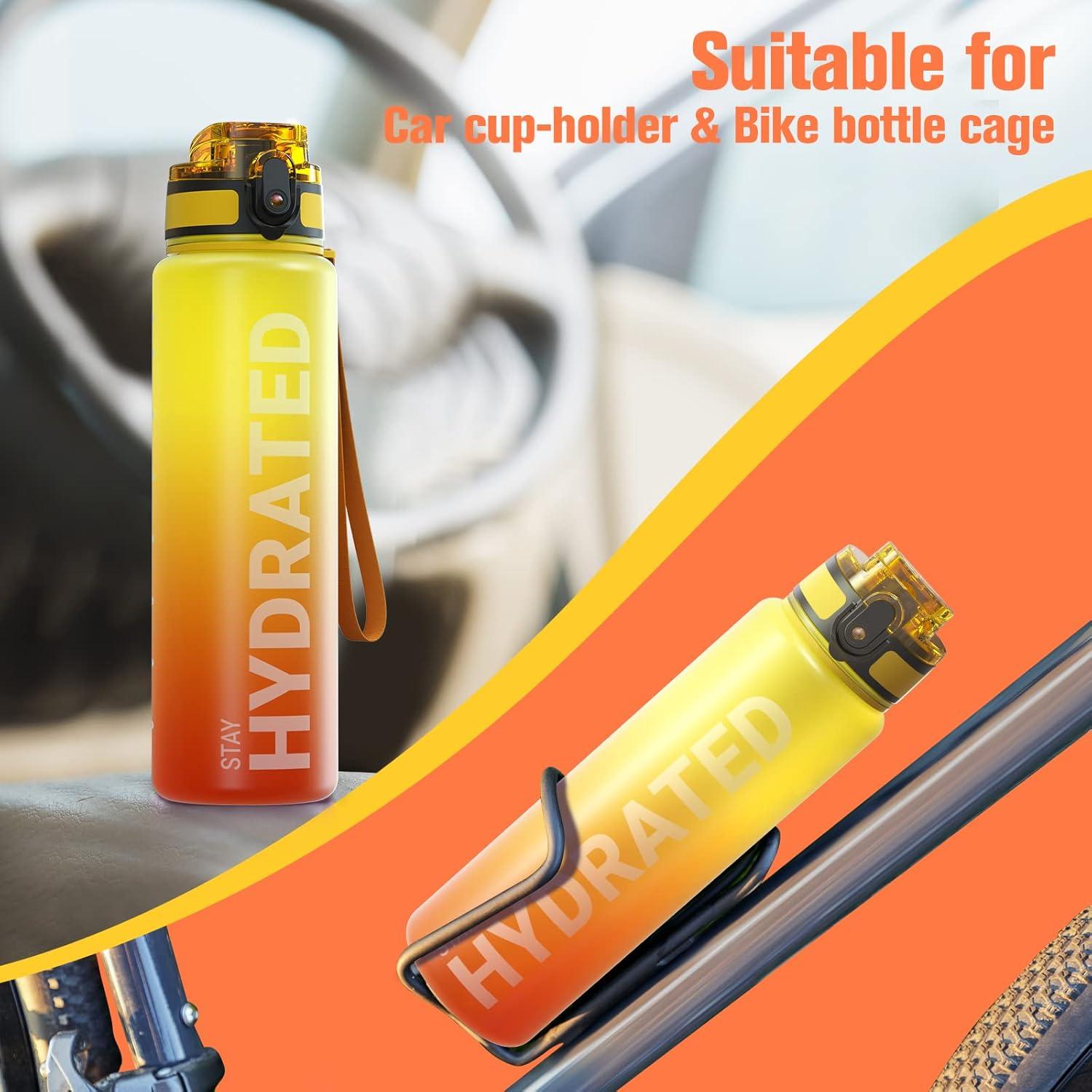 image:imageSahara Sailor Bouteille deau Gourde Sport 1L500ML750ML avec Marqueur de Temps de Motivation sans BPA tanche ampamp Rutilisable pour Sport Camping 1 BouteilleBfeu