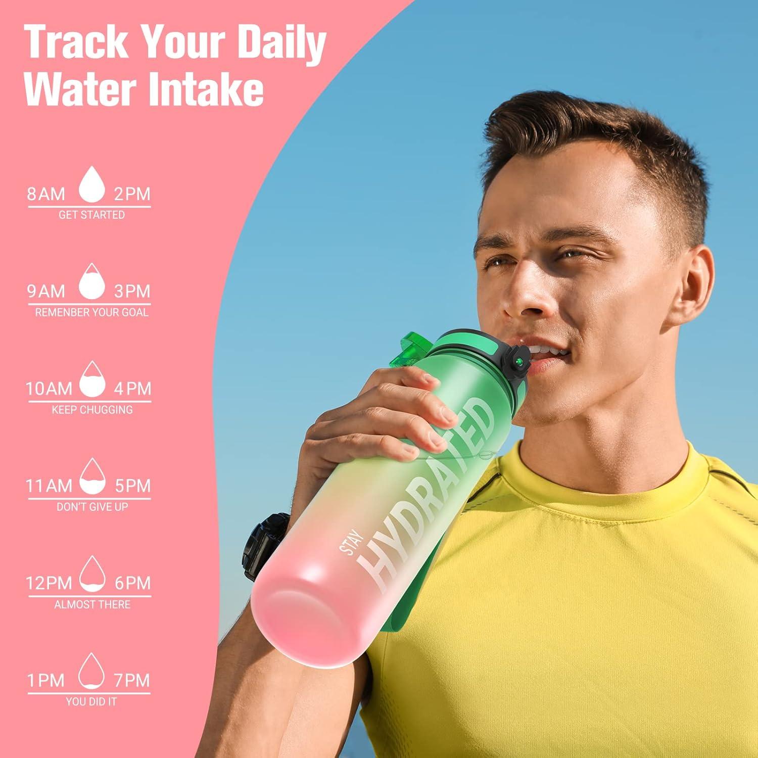image:imageSahara Sailor Bouteille deau Gourde Sport 1L500ML750ML avec Marqueur de Temps de Motivation sans BPA tanche ampamp Rutilisable pour Sport Camping 1 BouteilleMacarons