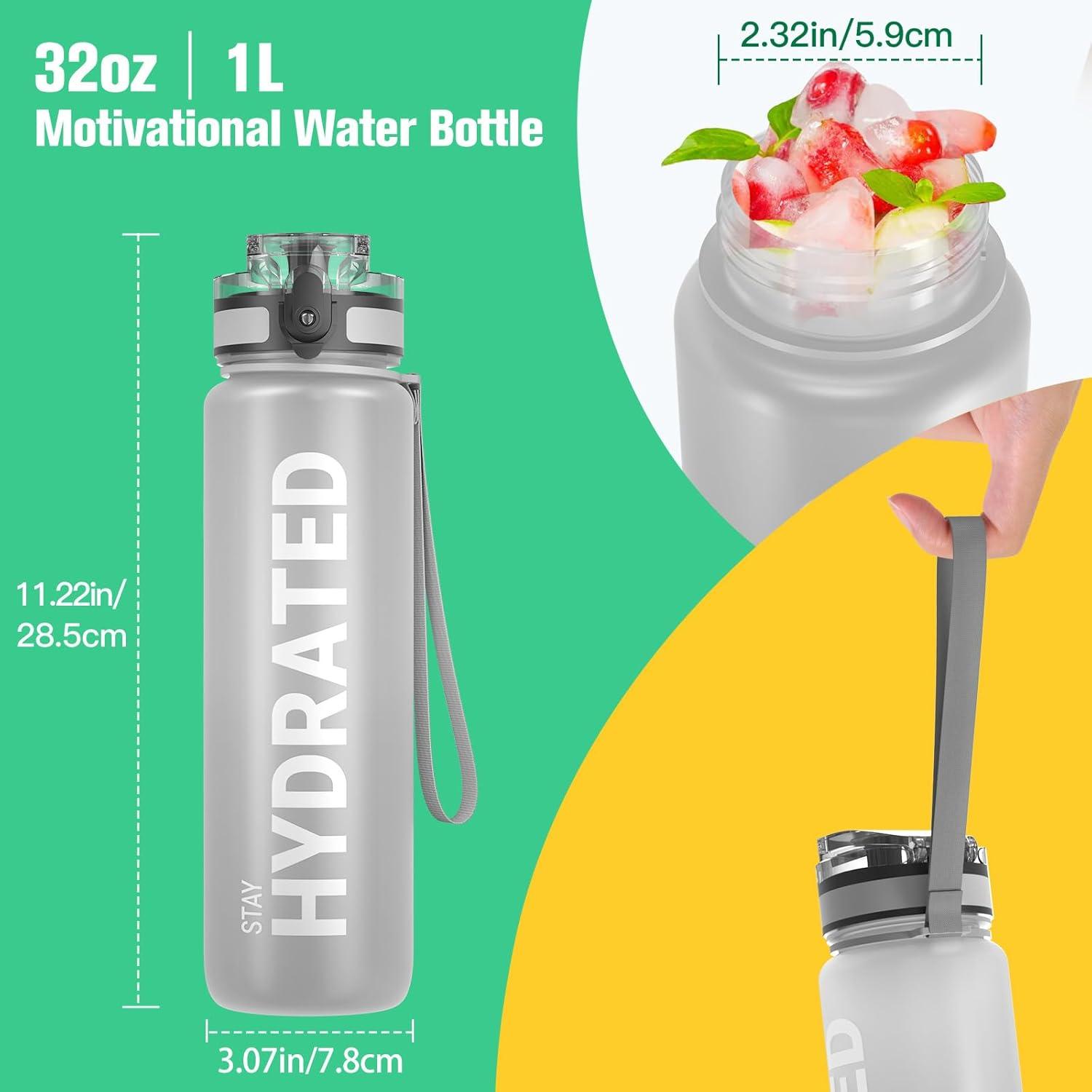 image:imageSahara Sailor Bouteille deau Gourde Sport 1L500ML750ML avec Marqueur de Temps de Motivation sans BPA tanche ampamp Rutilisable pour Sport Camping 1 BouteilleGris Brumeux