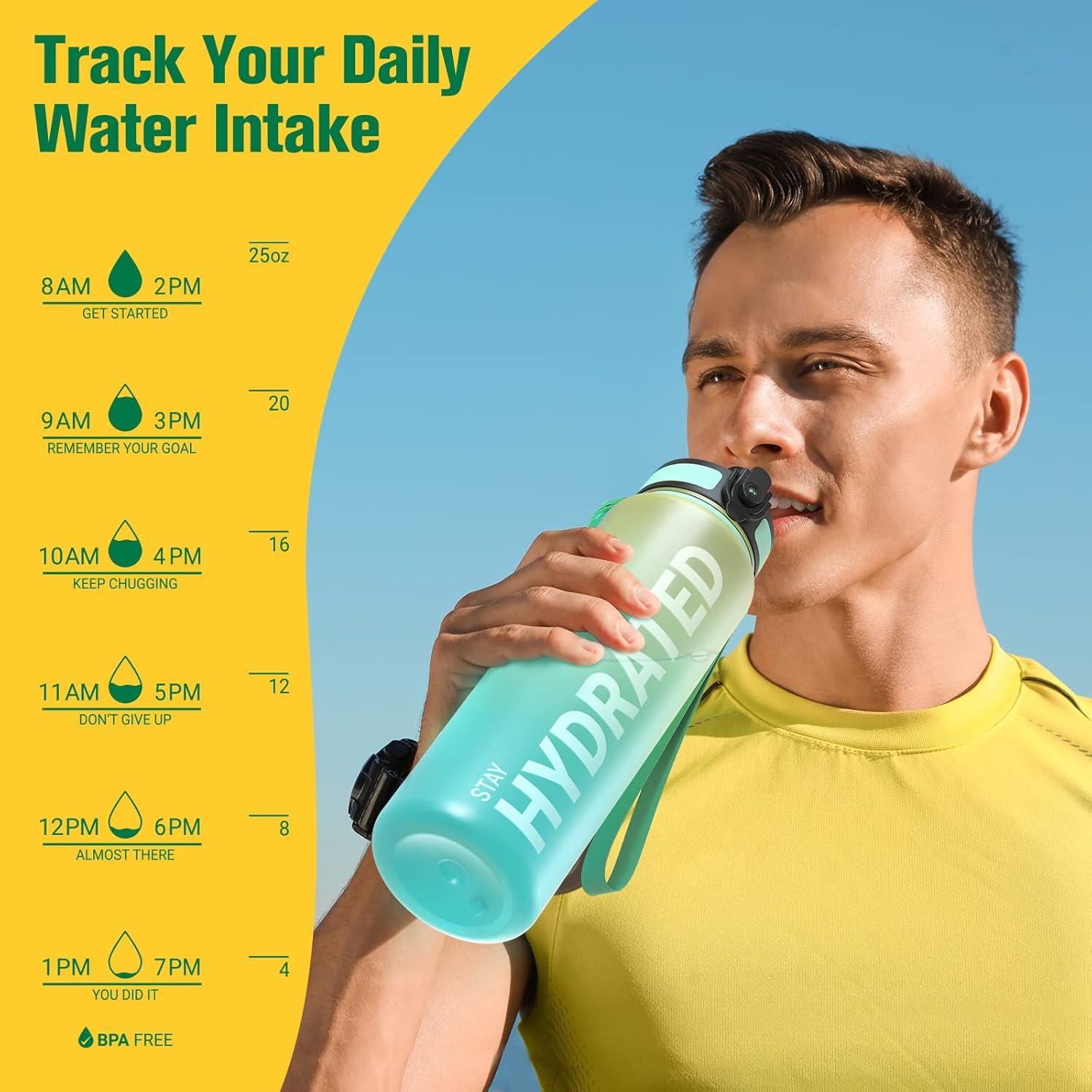 image:imageSahara Sailor Bouteille deau Gourde Sport 1L500ML750ML avec Marqueur de Temps de Motivation sans BPA tanche ampamp Rutilisable pour Sport Camping 1 BouteilleBmenthe Verte