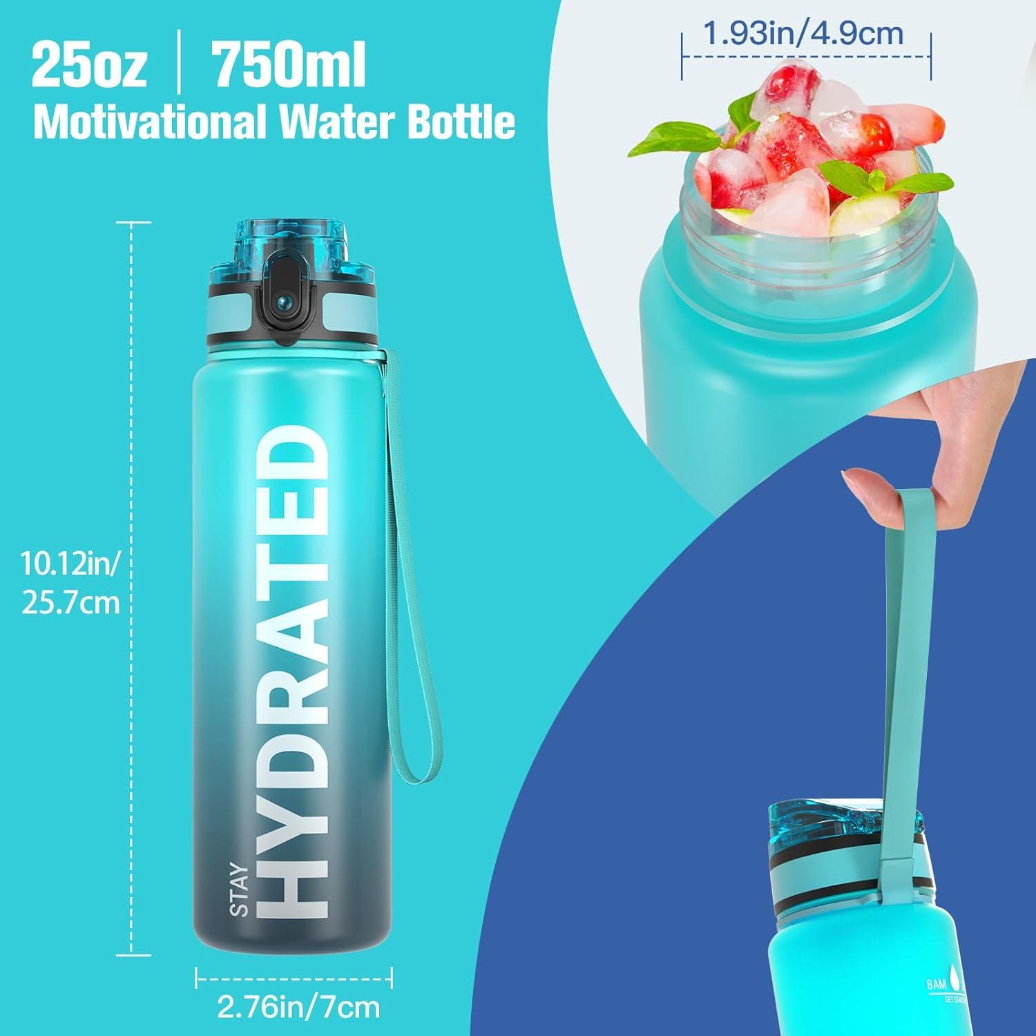 image:imageSahara Sailor Bouteille deau Gourde Sport 1L500ML750ML avec Marqueur de Temps de Motivation sans BPA tanche ampamp Rutilisable pour Sport Camping 1 BouteilleBvagues Bleues
