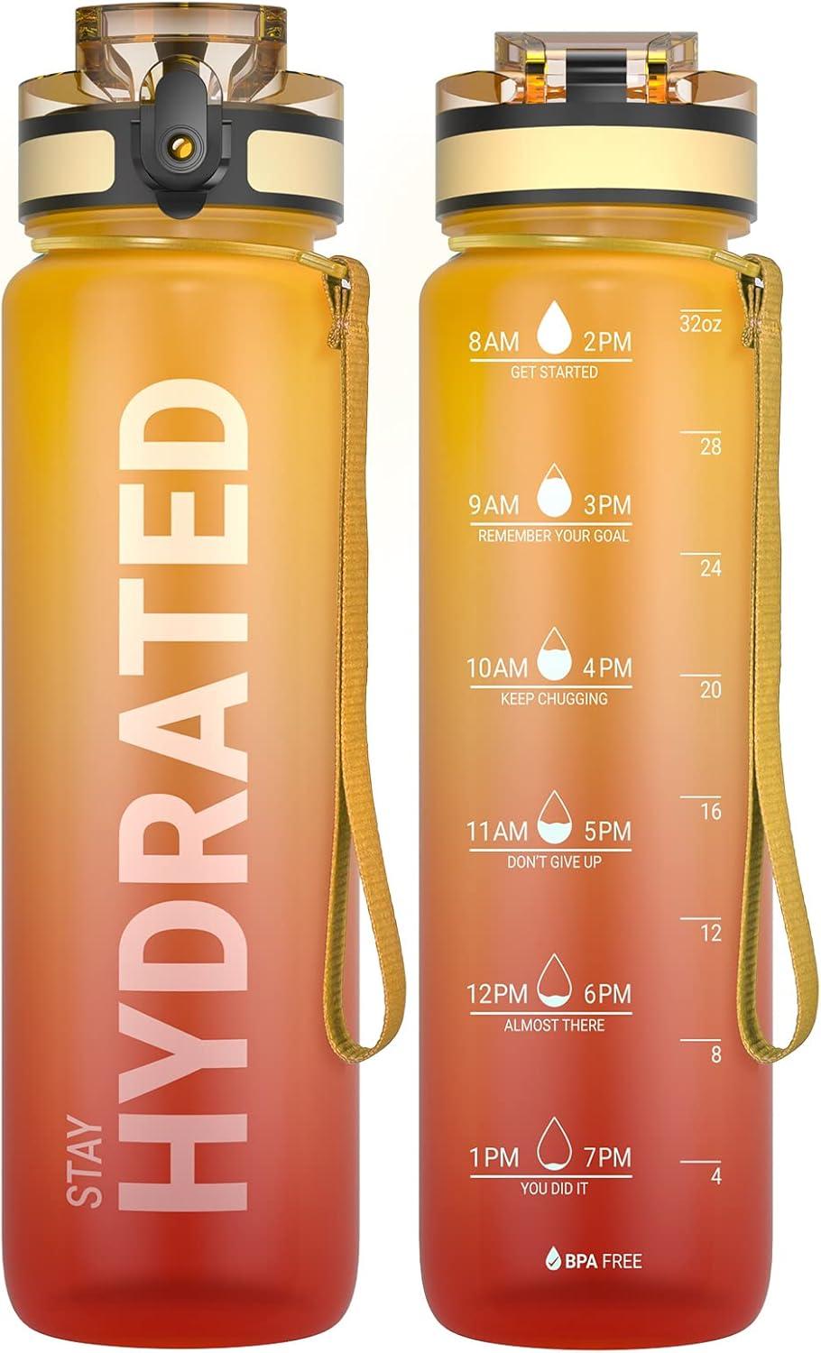 image:imageSahara Sailor Bouteille deau Gourde Sport 1L500ML750ML avec Marqueur de Temps de Motivation sans BPA tanche ampamp Rutilisable pour Sport Camping 1 BouteilleFeu