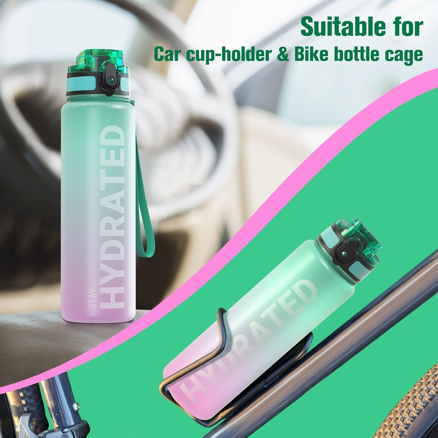 image:imageSahara Sailor Bouteille deau Gourde Sport 1L500ML750ML avec Marqueur de Temps de Motivation sans BPA tanche ampamp Rutilisable pour Sport Camping 1 BouteilleBbubble Gum