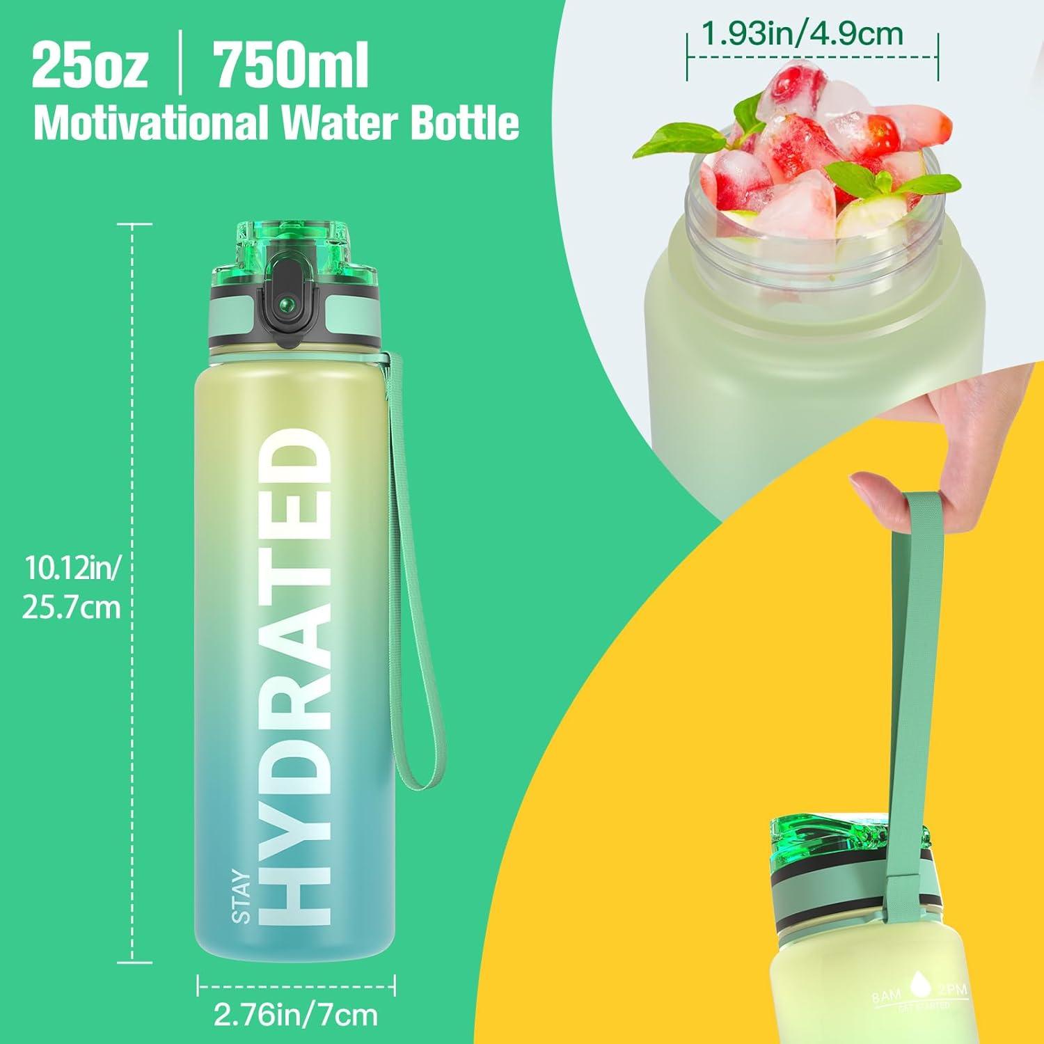 image:imageSahara Sailor Bouteille deau Gourde Sport 1L500ML750ML avec Marqueur de Temps de Motivation sans BPA tanche ampamp Rutilisable pour Sport Camping 1 BouteilleBmenthe Verte