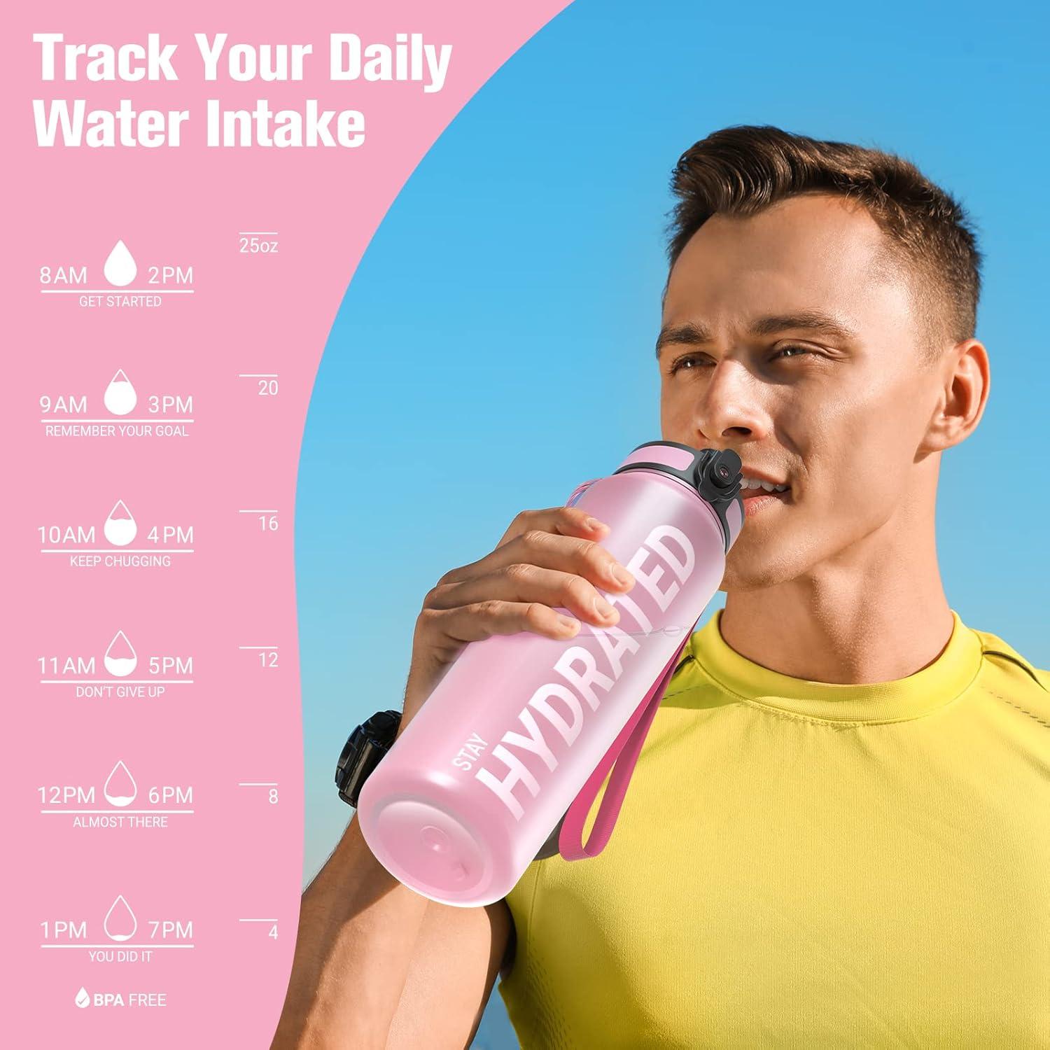 image:imageSahara Sailor Bouteille deau Gourde Sport 1L500ML750ML avec Marqueur de Temps de Motivation sans BPA tanche ampamp Rutilisable pour Sport Camping 1 BouteilleBtopaze Rose