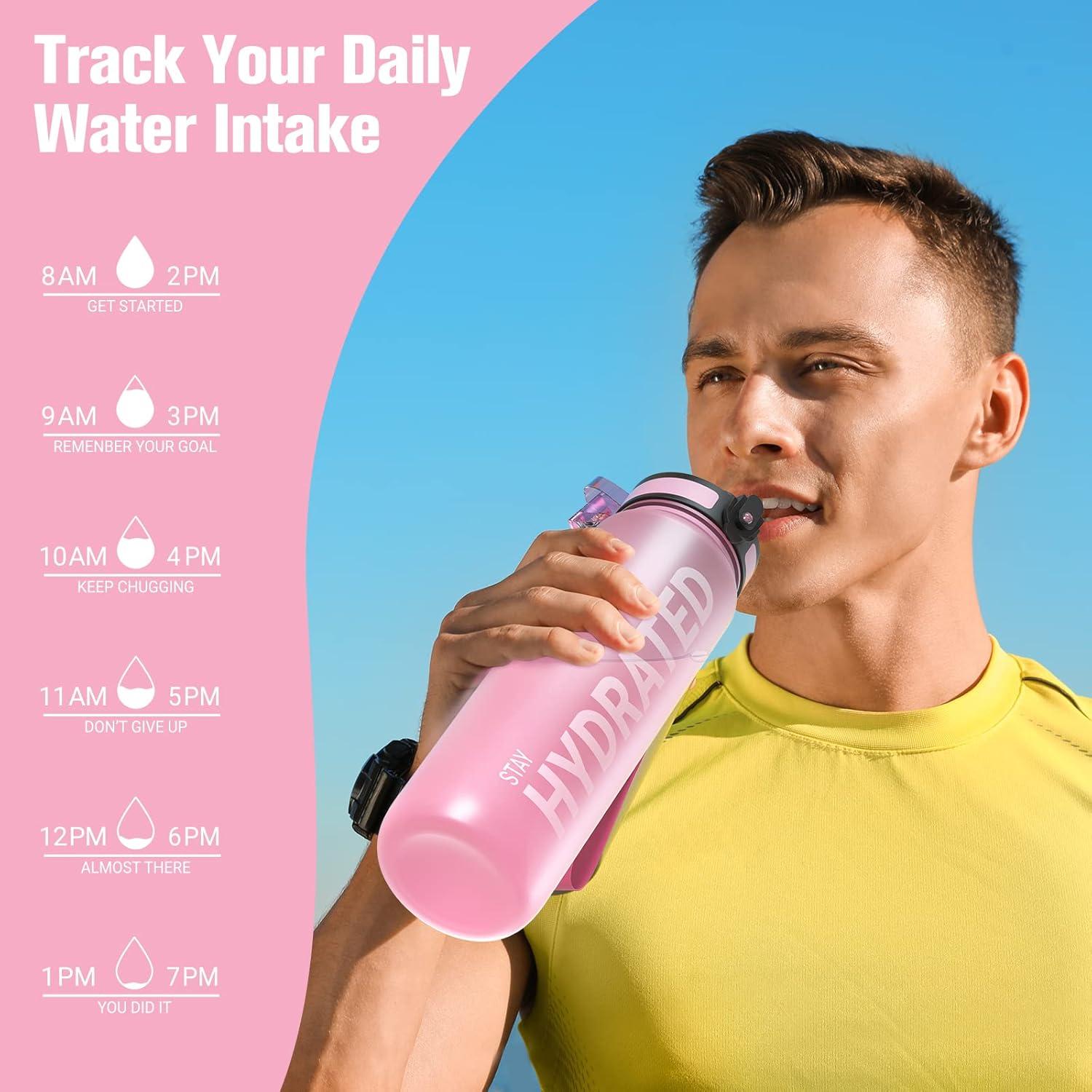 image:imageSahara Sailor Bouteille deau Gourde Sport 1L500ML750ML avec Marqueur de Temps de Motivation sans BPA tanche ampamp Rutilisable pour Sport Camping 1 BouteilleTopaze Rose