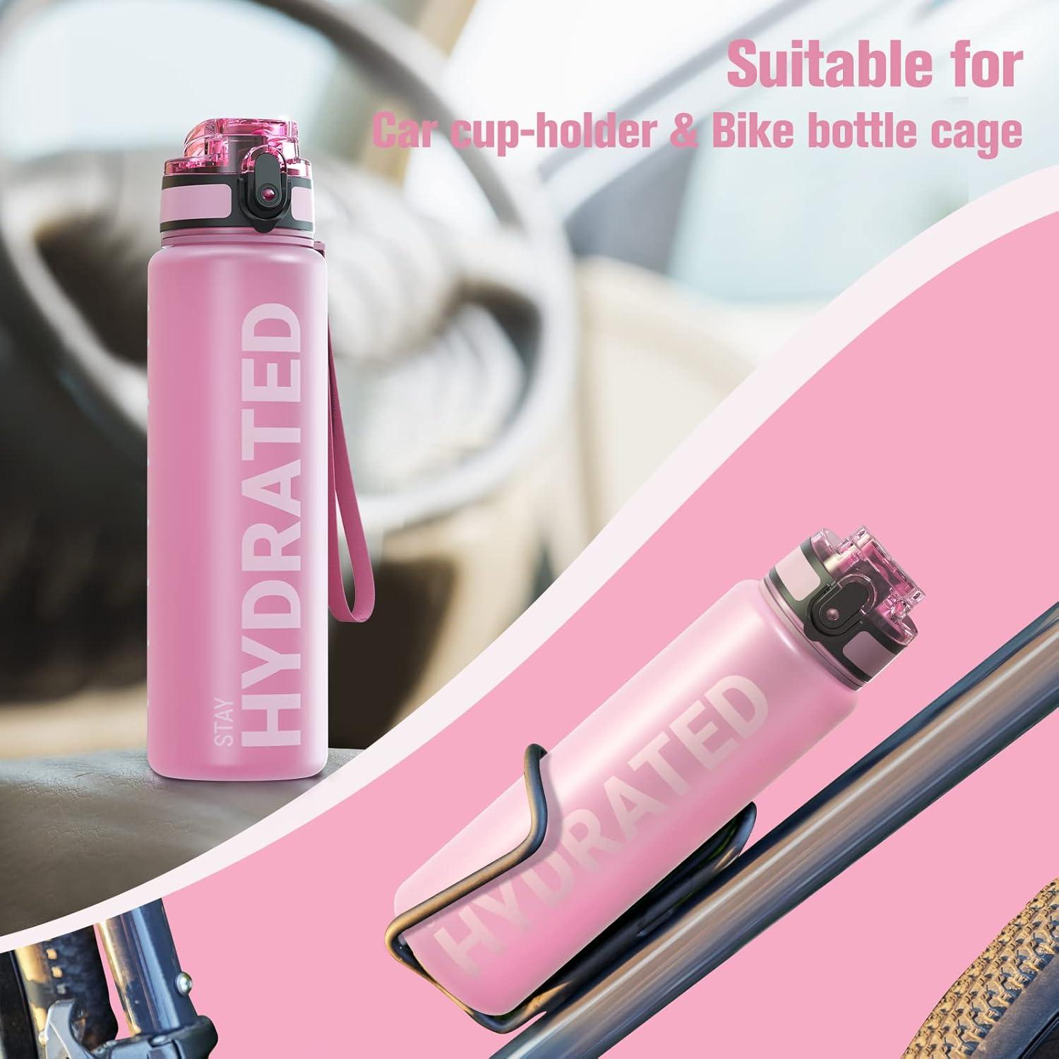 image:imageSahara Sailor Bouteille deau Gourde Sport 1L500ML750ML avec Marqueur de Temps de Motivation sans BPA tanche ampamp Rutilisable pour Sport Camping 1 BouteilleBtopaze Rose