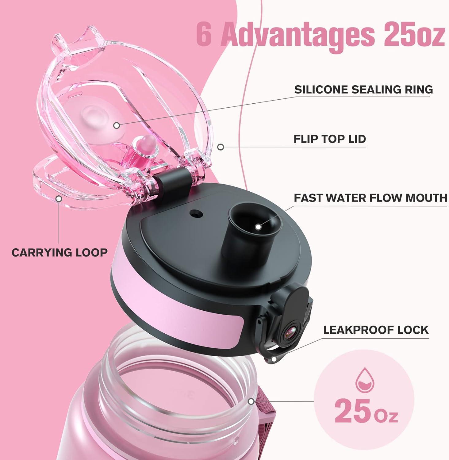 image:imageSahara Sailor Bouteille deau Gourde Sport 1L500ML750ML avec Marqueur de Temps de Motivation sans BPA tanche ampamp Rutilisable pour Sport Camping 1 BouteilleBtopaze Rose