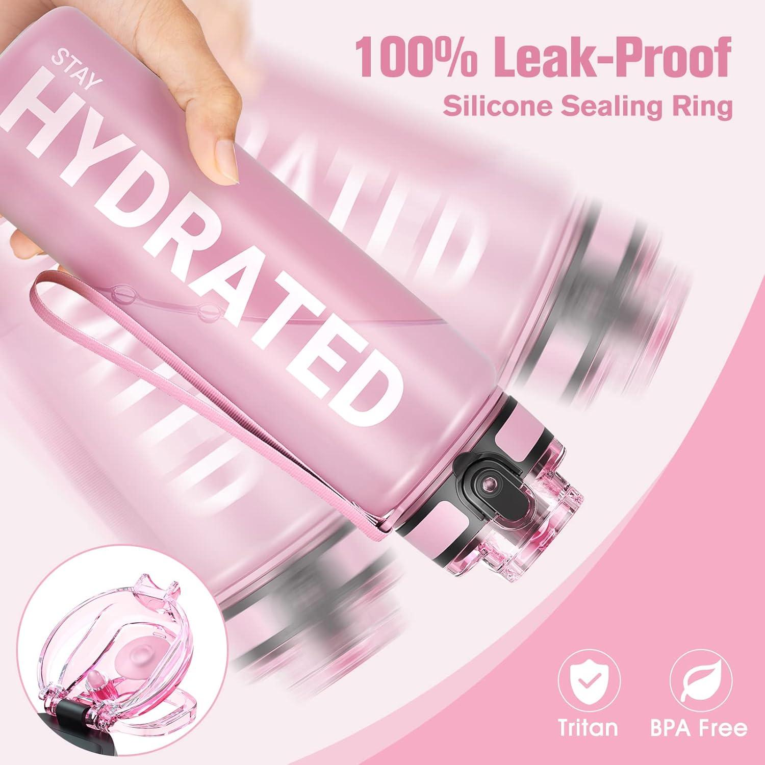 image:imageSahara Sailor Bouteille deau Gourde Sport 1L500ML750ML avec Marqueur de Temps de Motivation sans BPA tanche ampamp Rutilisable pour Sport Camping 1 BouteilleBtopaze Rose