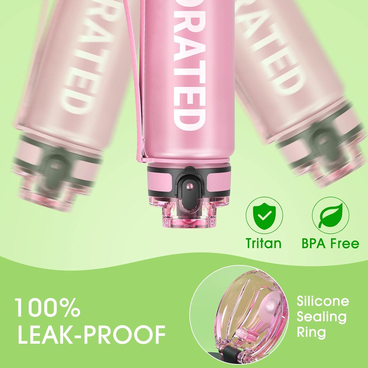 image:imageSahara Sailor Bouteille deau Gourde Sport 1L500ML750ML avec Marqueur de Temps de Motivation sans BPA tanche ampamp Rutilisable pour Sport Camping 1 BouteilleTopaze Rose