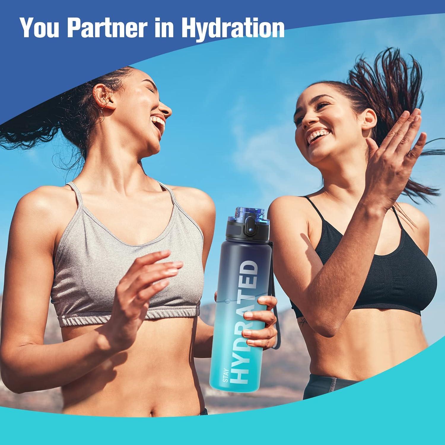 image:imageSahara Sailor Bouteille deau Gourde Sport 1L500ML750ML avec Marqueur de Temps de Motivation sans BPA tanche ampamp Rutilisable pour Sport Camping 1 BouteilleBmer Profonde