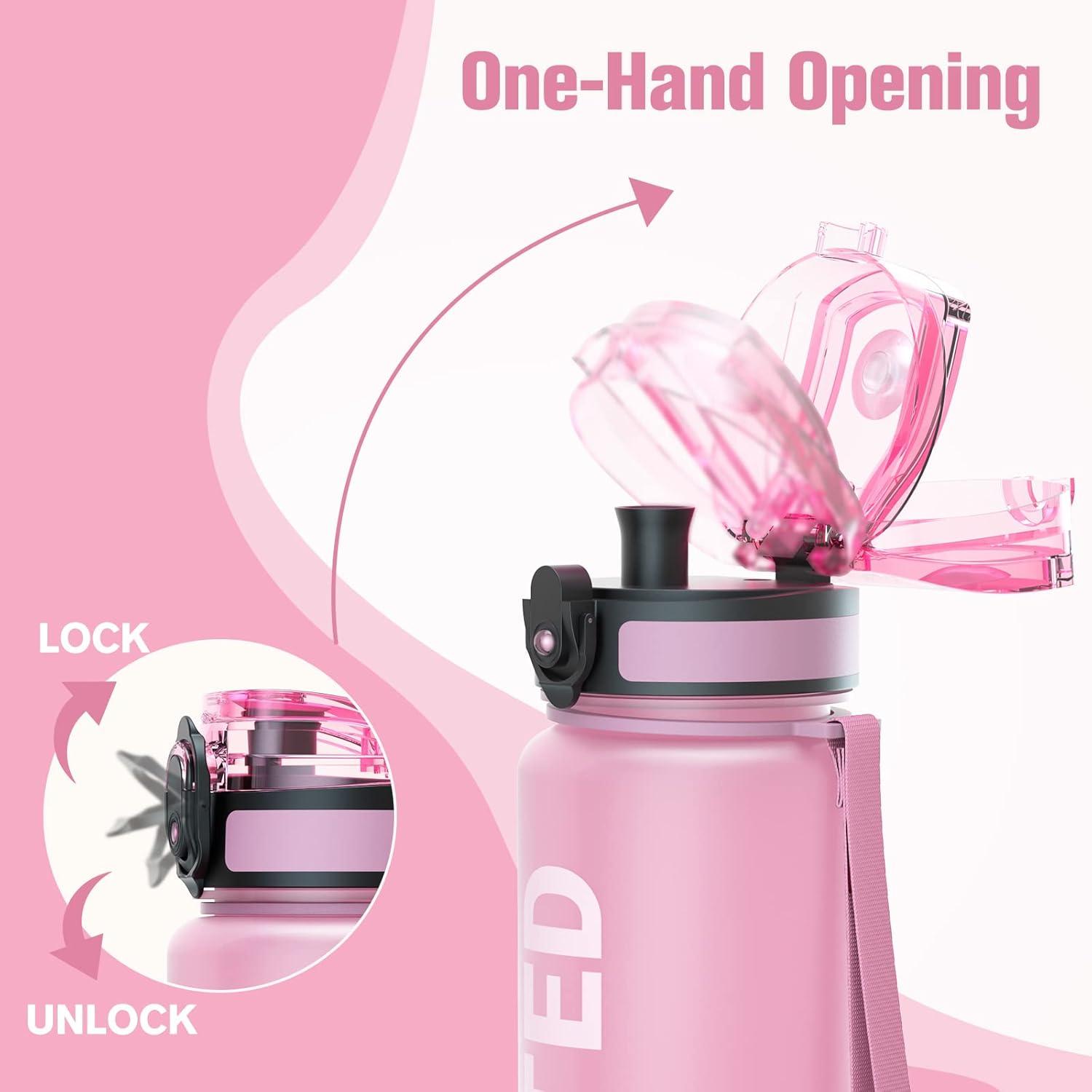image:imageSahara Sailor Bouteille deau Gourde Sport 1L500ML750ML avec Marqueur de Temps de Motivation sans BPA tanche ampamp Rutilisable pour Sport Camping 1 BouteilleTopaze Rose
