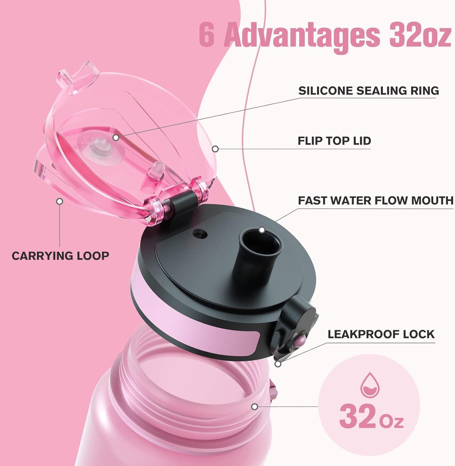 image:imageSahara Sailor Bouteille deau Gourde Sport 1L500ML750ML avec Marqueur de Temps de Motivation sans BPA tanche ampamp Rutilisable pour Sport Camping 1 BouteilleTopaze Rose