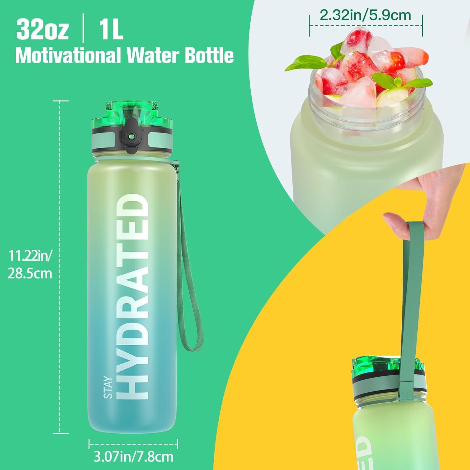 image:imageSahara Sailor Bouteille deau Gourde Sport 1L500ML750ML avec Marqueur de Temps de Motivation sans BPA tanche ampamp Rutilisable pour Sport Camping 1 BouteilleVert Menthe