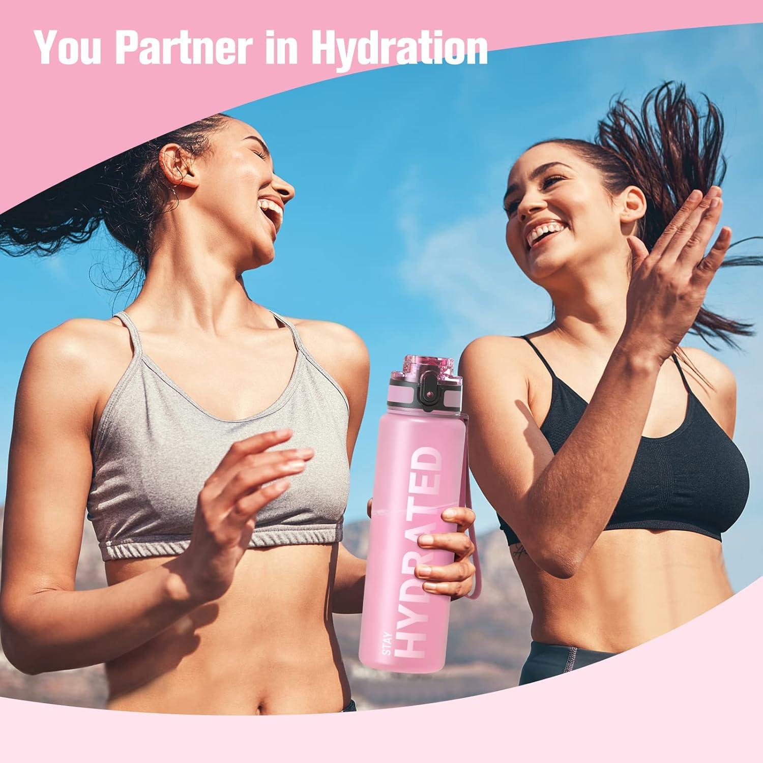 image:imageSahara Sailor Bouteille deau Gourde Sport 1L500ML750ML avec Marqueur de Temps de Motivation sans BPA tanche ampamp Rutilisable pour Sport Camping 1 BouteilleBtopaze Rose