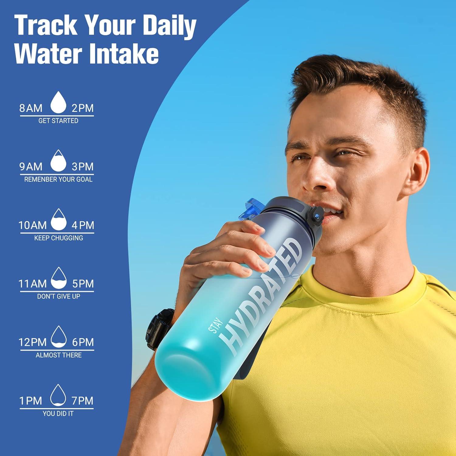 image:imageSahara Sailor Bouteille deau Gourde Sport 1L500ML750ML avec Marqueur de Temps de Motivation sans BPA tanche ampamp Rutilisable pour Sport Camping 1 BouteilleBleu Ocan