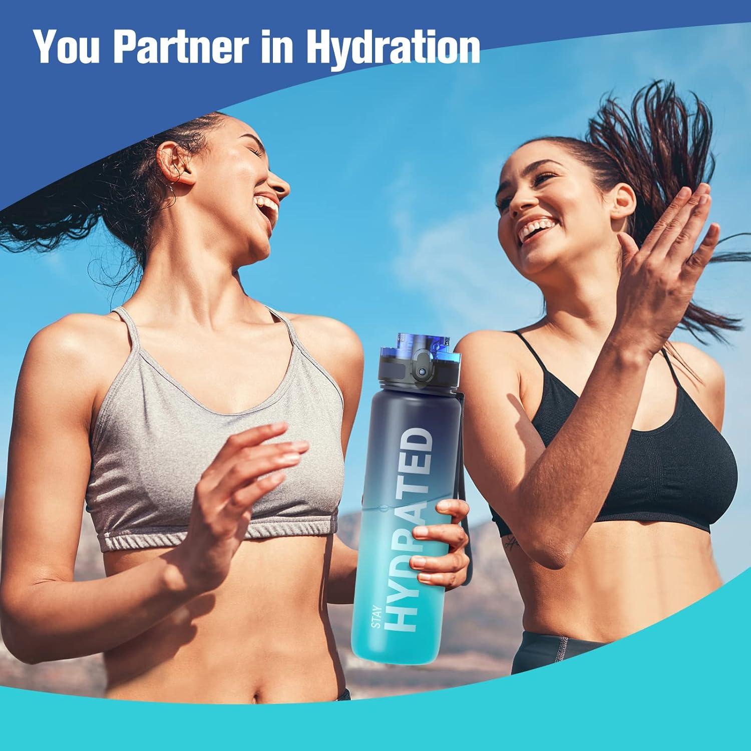image:imageSahara Sailor Bouteille deau Gourde Sport 1L500ML750ML avec Marqueur de Temps de Motivation sans BPA tanche ampamp Rutilisable pour Sport Camping 1 BouteilleBleu Ocan