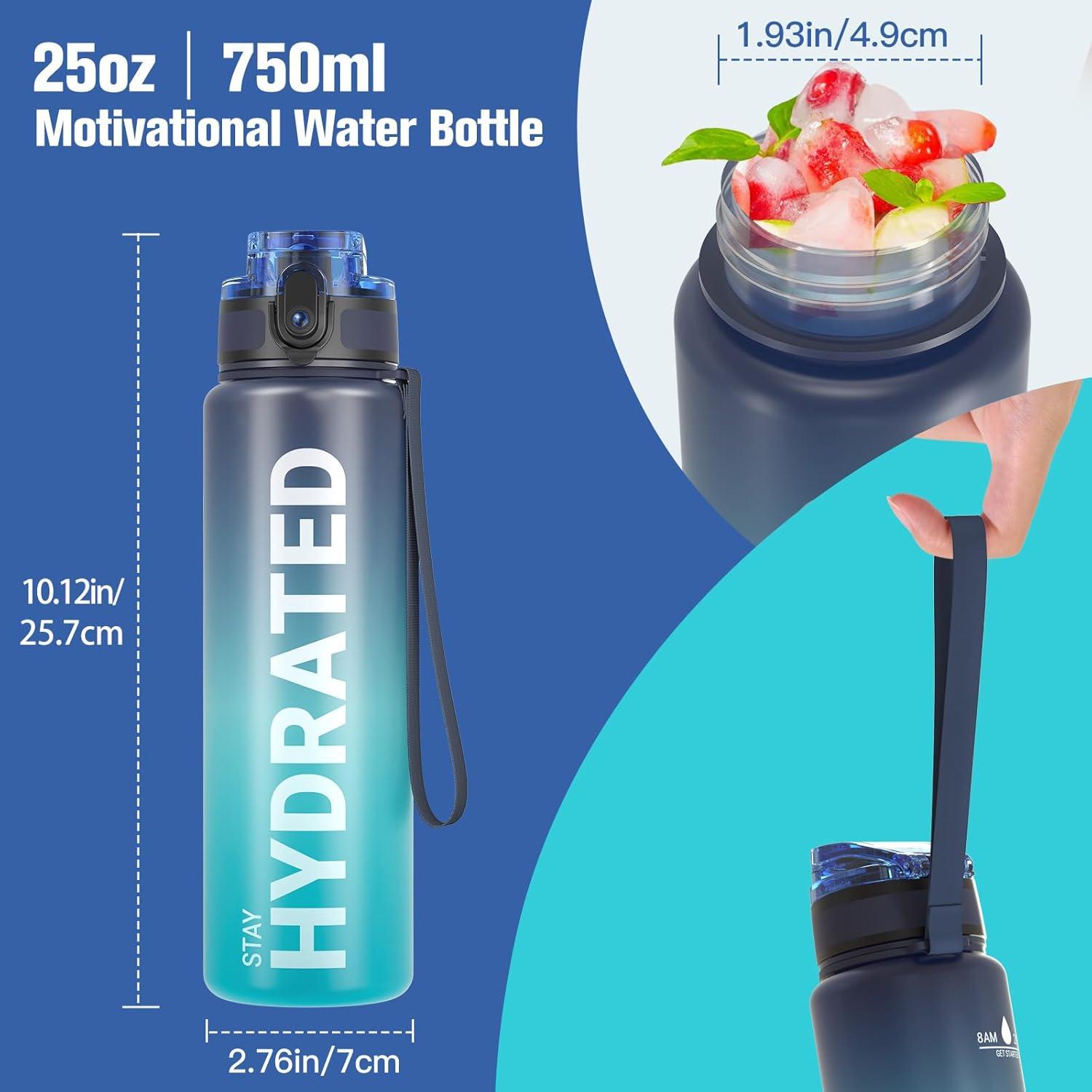 image:imageSahara Sailor Bouteille deau Gourde Sport 1L500ML750ML avec Marqueur de Temps de Motivation sans BPA tanche ampamp Rutilisable pour Sport Camping 1 BouteilleBmer Profonde