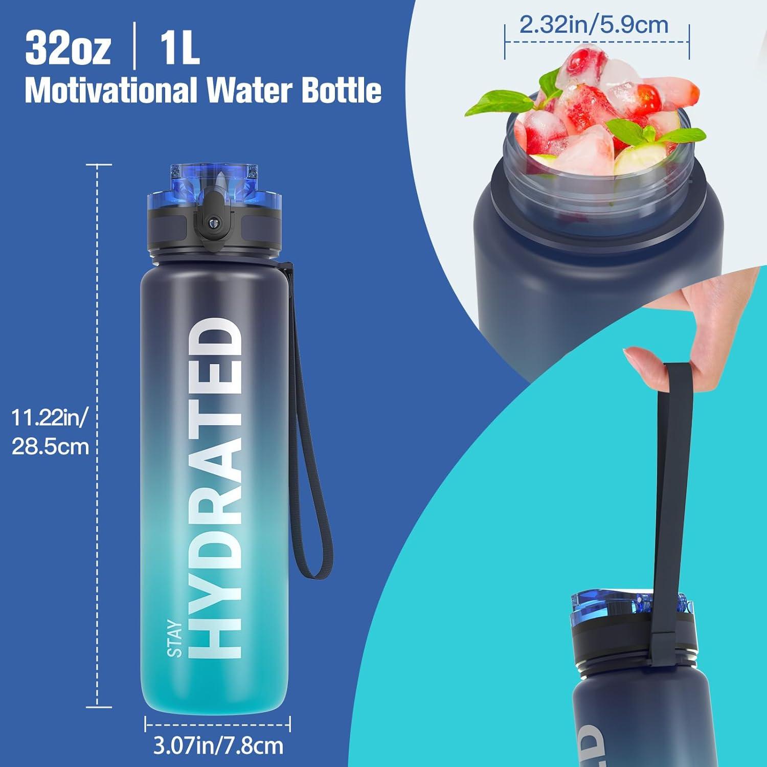 image:imageSahara Sailor Bouteille deau Gourde Sport 1L500ML750ML avec Marqueur de Temps de Motivation sans BPA tanche ampamp Rutilisable pour Sport Camping 1 BouteilleBleu Ocan