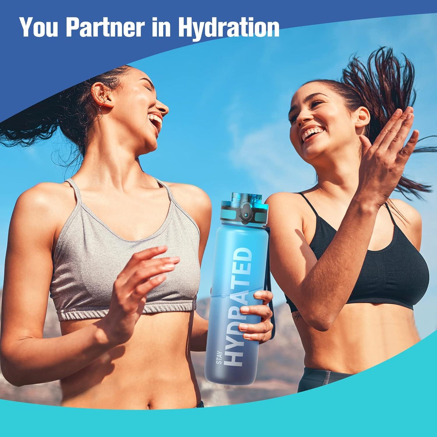 image:imageSahara Sailor Bouteille deau Gourde Sport 1L500ML750ML avec Marqueur de Temps de Motivation sans BPA tanche ampamp Rutilisable pour Sport Camping 1 BouteilleBlue Waves
