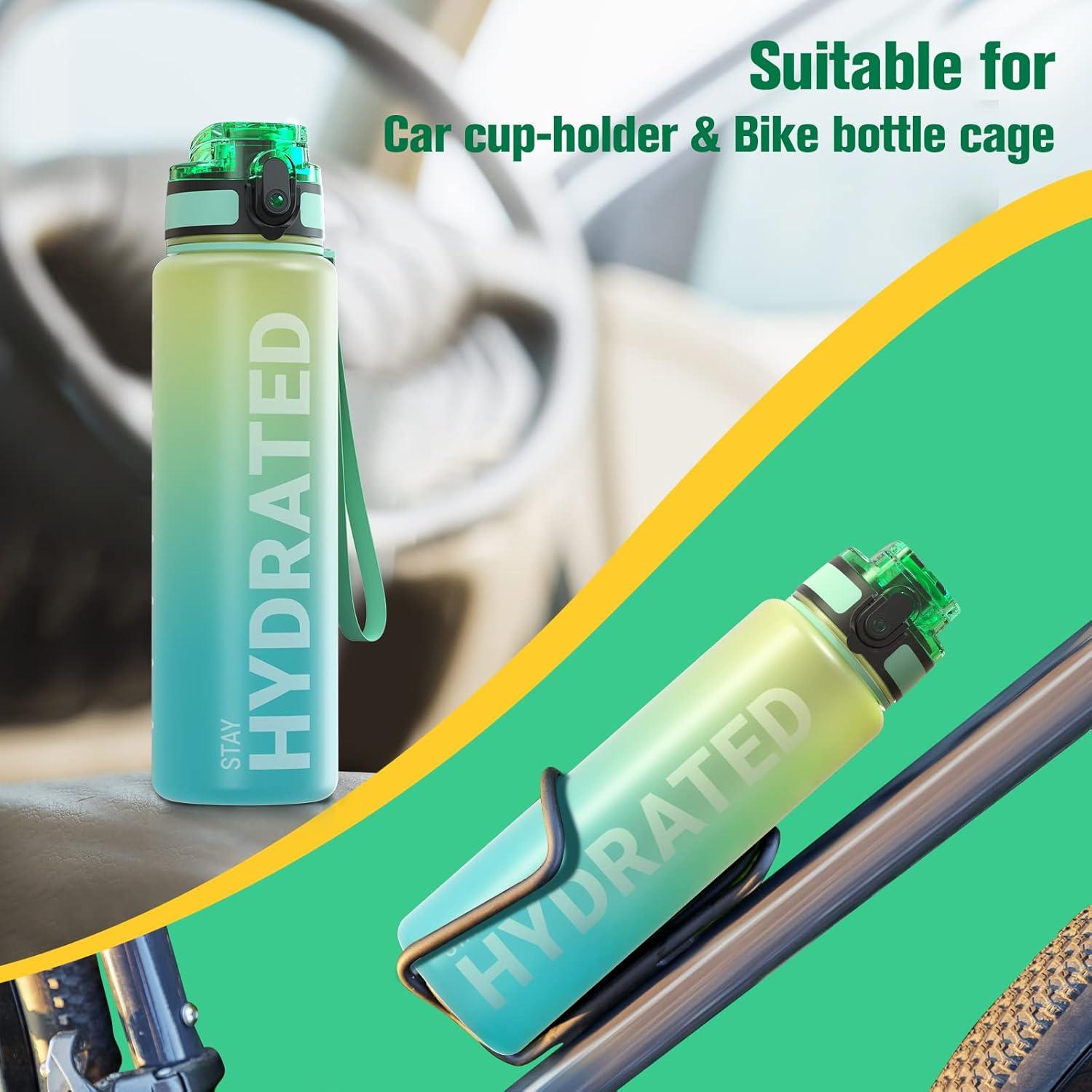 image:imageSahara Sailor Bouteille deau Gourde Sport 1L500ML750ML avec Marqueur de Temps de Motivation sans BPA tanche ampamp Rutilisable pour Sport Camping 1 BouteilleBmenthe Verte