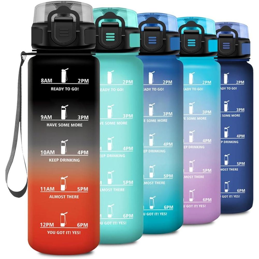 image:imageBouteille deau Sport 1L Gourde Marqueur de Temps Gourde Motivation avec Filtre Bouteille deau AntiFuite Reutilisable pour Randonne Cyclisme Bureau Extrieur Camping Voyage Fitness32oz1000ml  Noir  Rouge