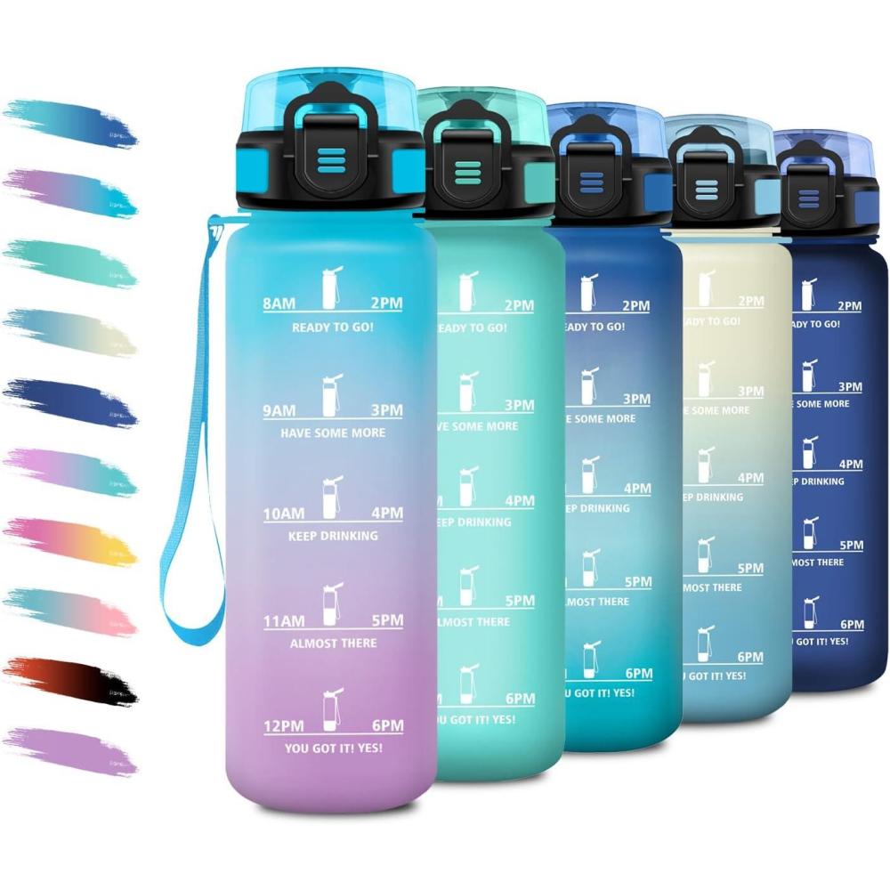 image:imageBouteille deau Sport 1L Gourde Marqueur de Temps Gourde Motivation avec Filtre Bouteille deau AntiFuite Reutilisable pour Randonne Cyclisme Bureau Extrieur Camping Voyage Fitness17oz500ml  Bleu  Lilas