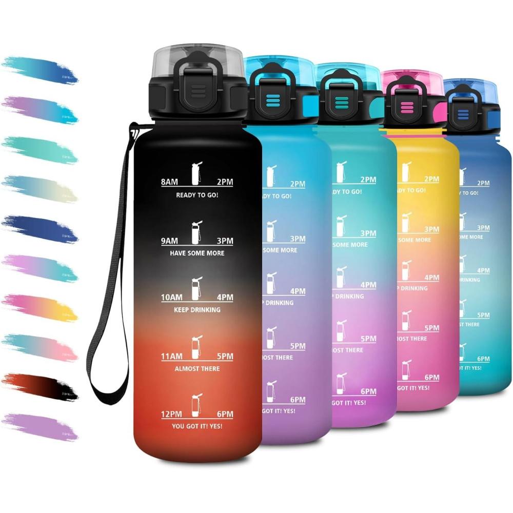 image:imageBouteille deau Sport 1L Gourde Marqueur de Temps Gourde Motivation avec Filtre Bouteille deau AntiFuite Reutilisable pour Randonne Cyclisme Bureau Extrieur Camping Voyage Fitness50oz1500ml  Noir  Rouge