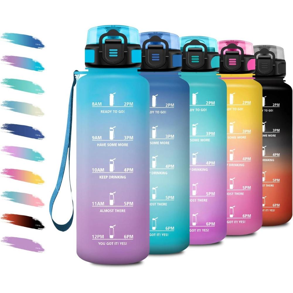 image:imageBouteille deau Sport 1L Gourde Marqueur de Temps Gourde Motivation avec Filtre Bouteille deau AntiFuite Reutilisable pour Randonne Cyclisme Bureau Extrieur Camping Voyage Fitness50oz1500ml  Bleu  Lilas